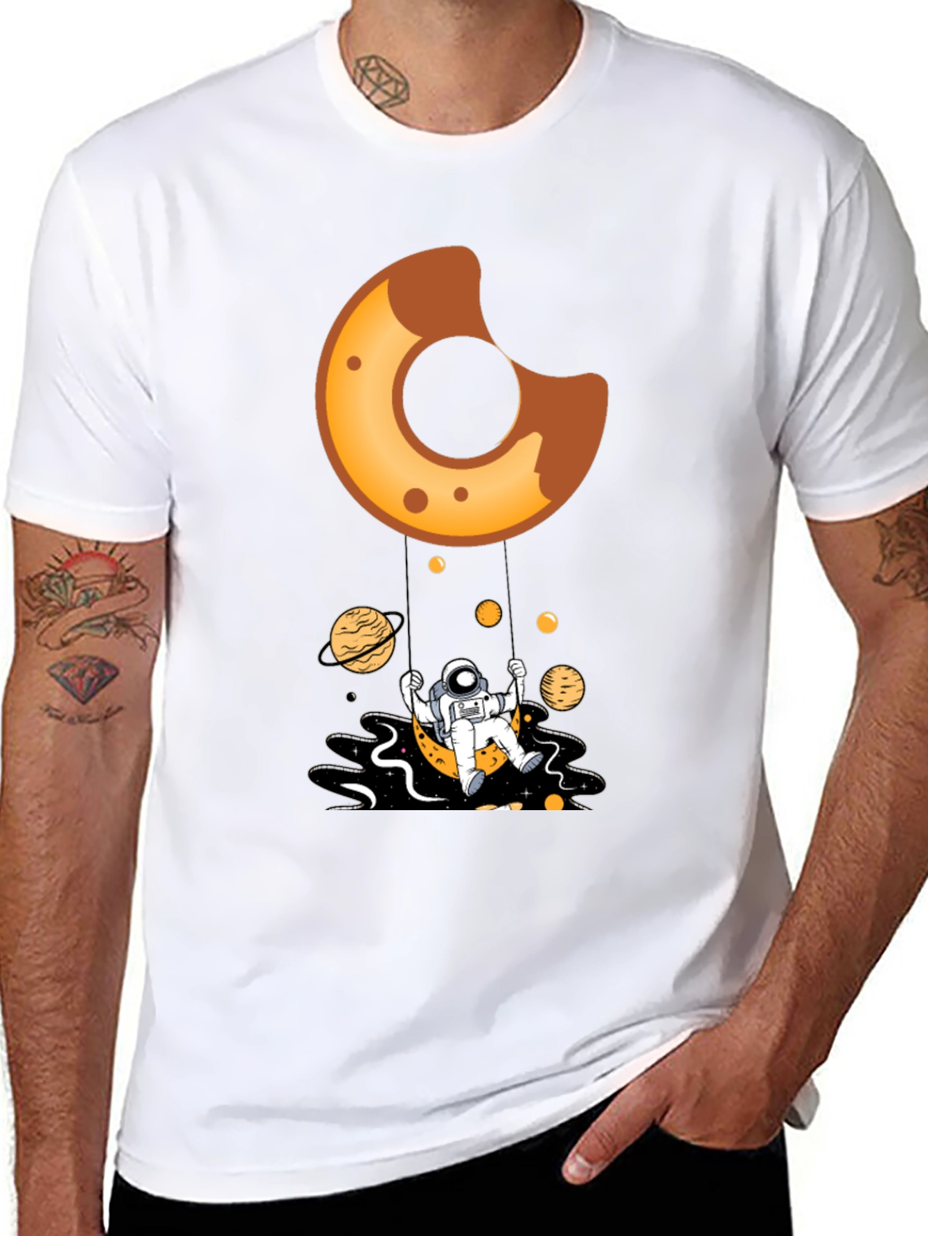 Astronaut Donut Swing Black T-Shirt