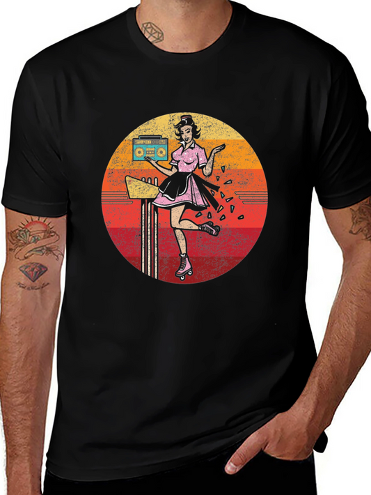 Retro Roller Skate Diner Waitress T-Shirt