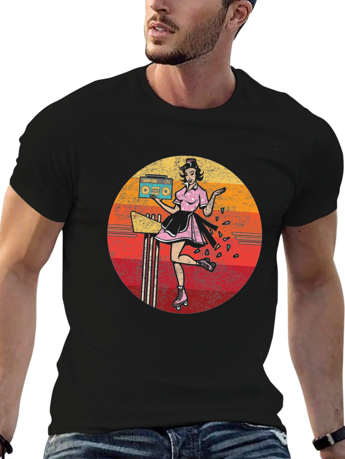 Retro Roller Skate Diner Waitress T-Shirt