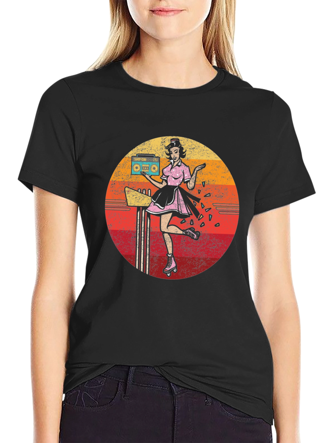 Retro Roller Skate Diner Waitress T-Shirt