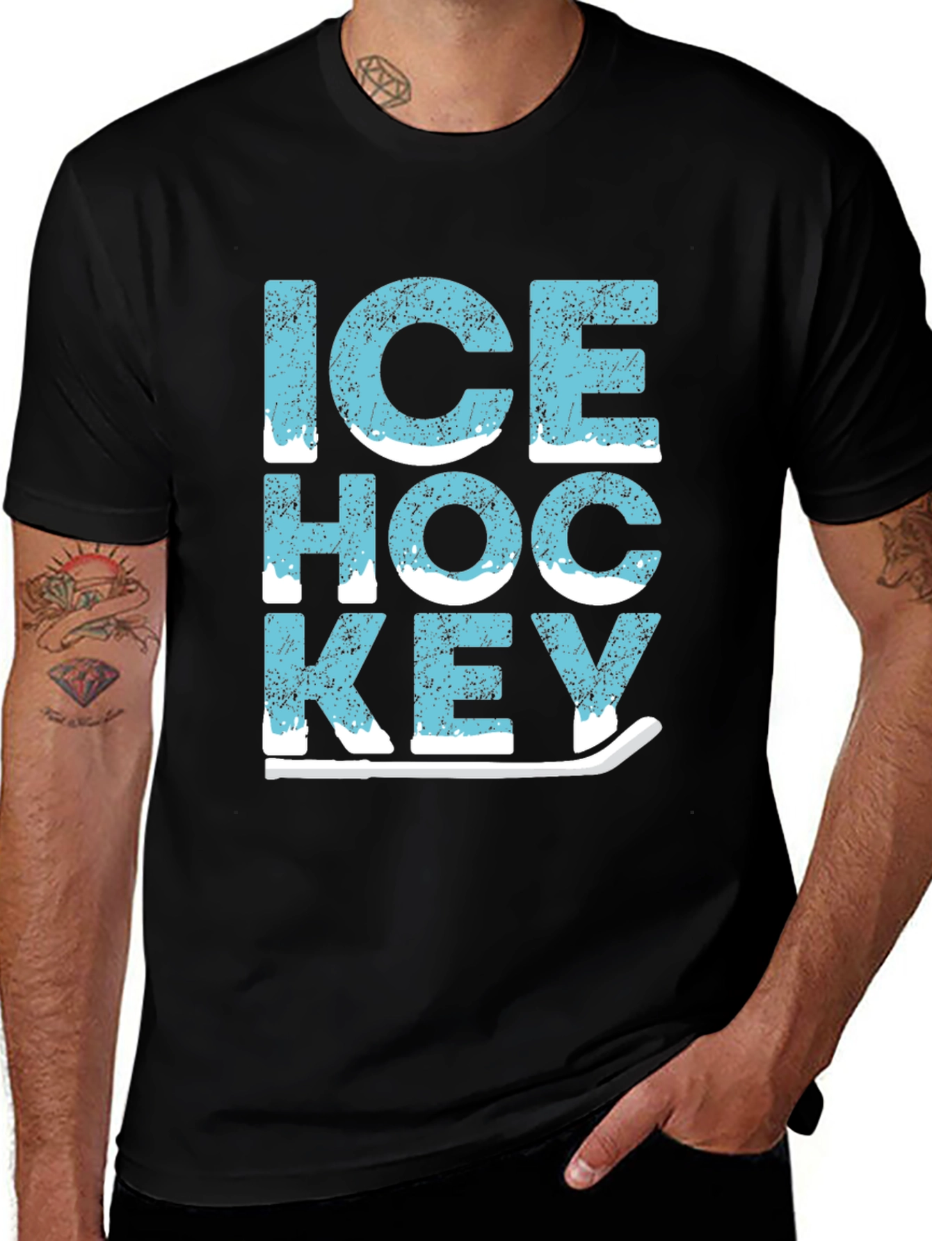Ice Hockey Graphic Tee - Black Cotton T-Shirt