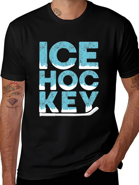 Ice Hockey Graphic Tee - Black Cotton T-Shirt