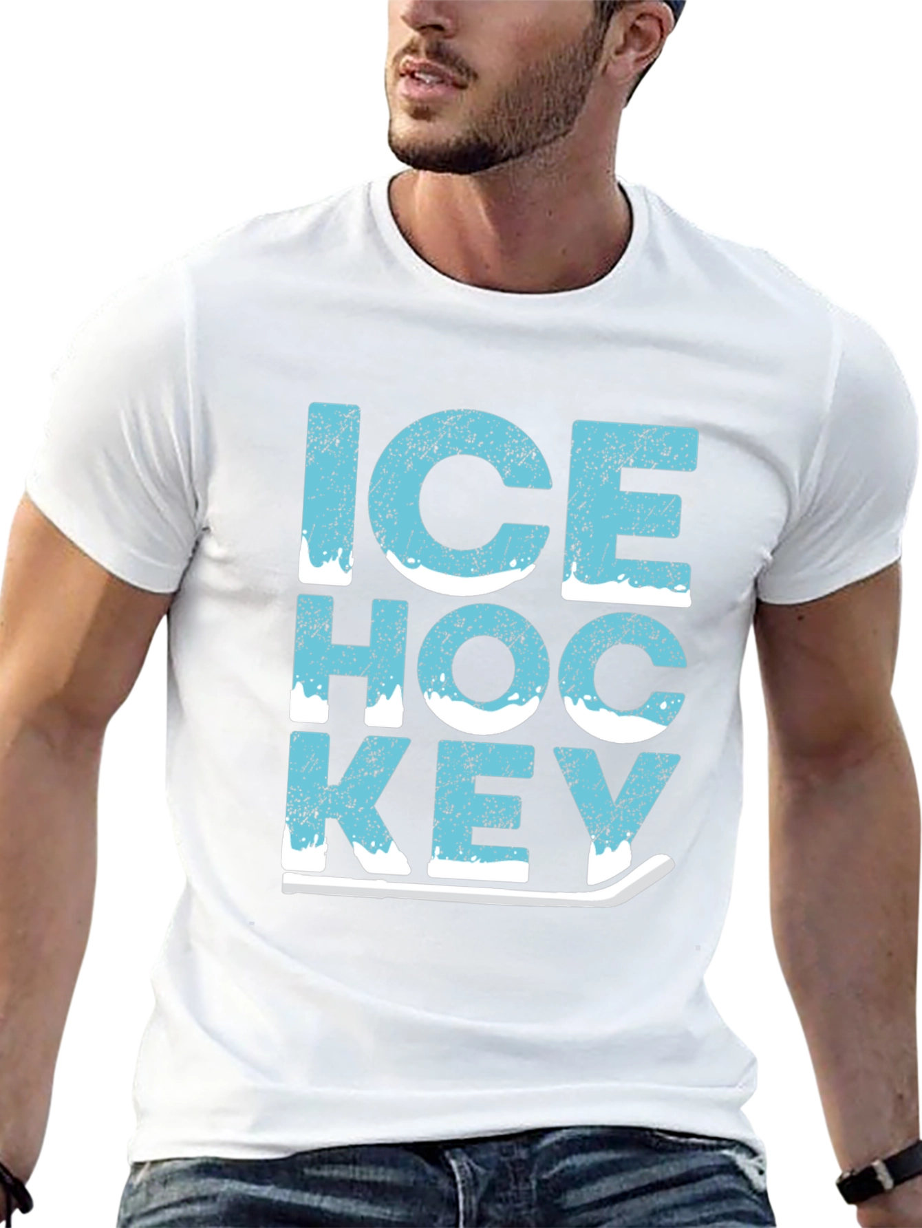 Ice Hockey Graphic Tee - Black Cotton T-Shirt