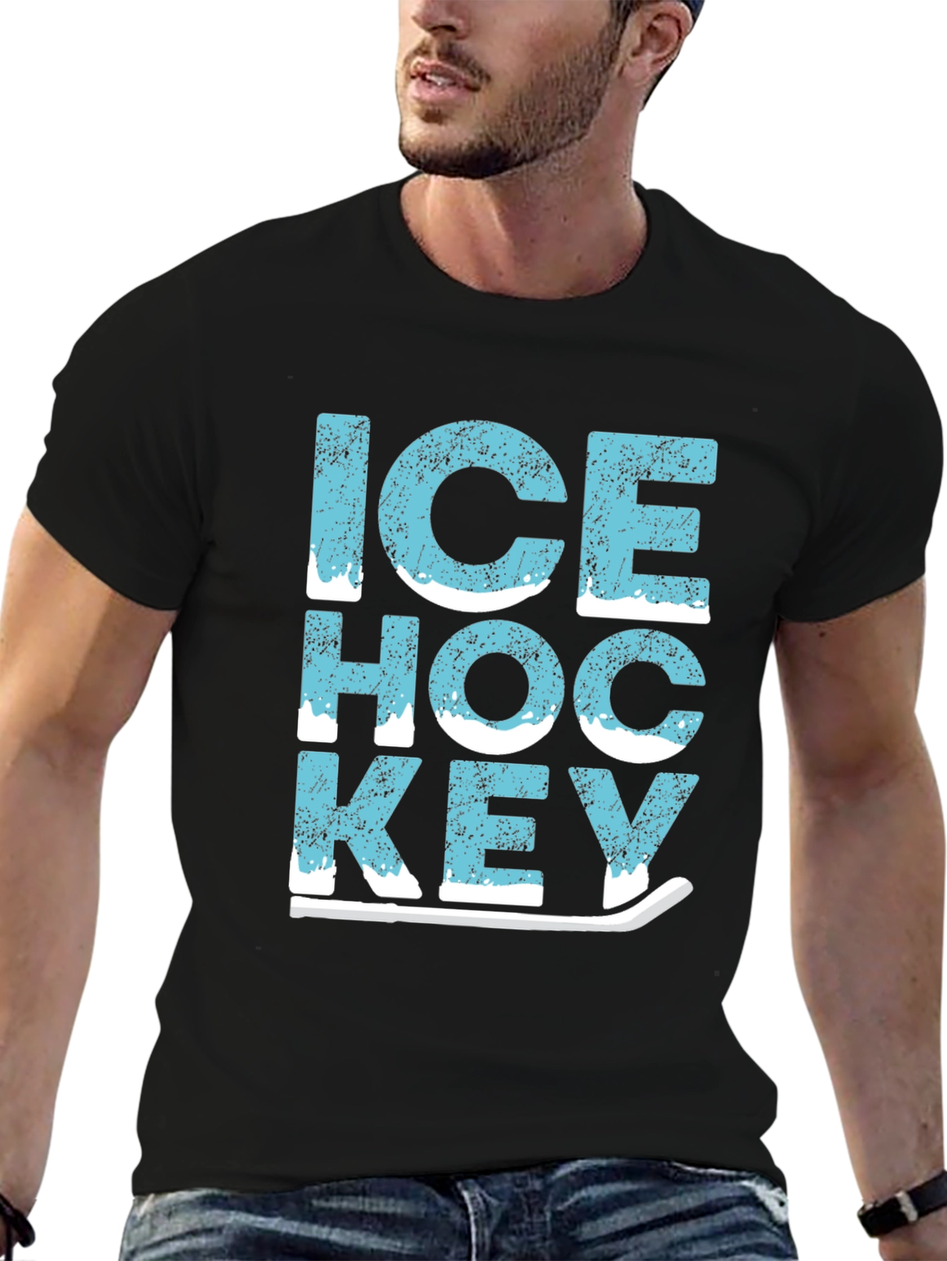 Ice Hockey Graphic Tee - Black Cotton T-Shirt