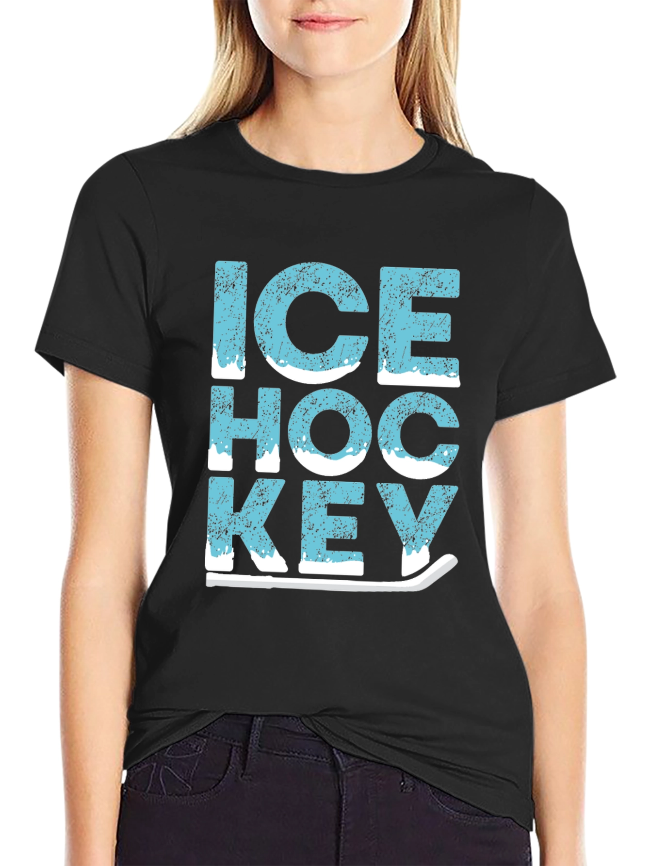 Ice Hockey Graphic Tee - Black Cotton T-Shirt