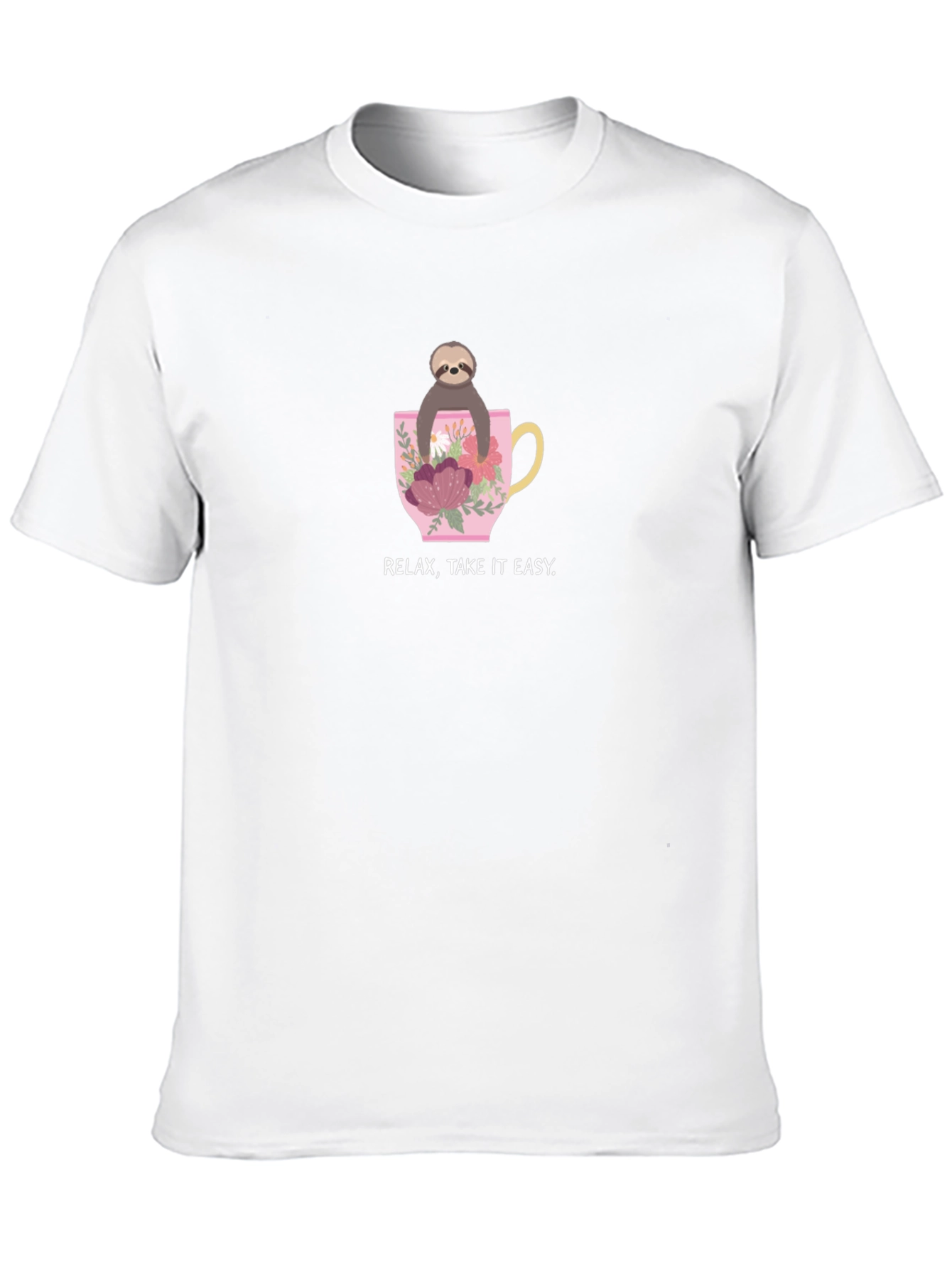 Relax Take it Easy Sloth in Teacup Black T-Shirt