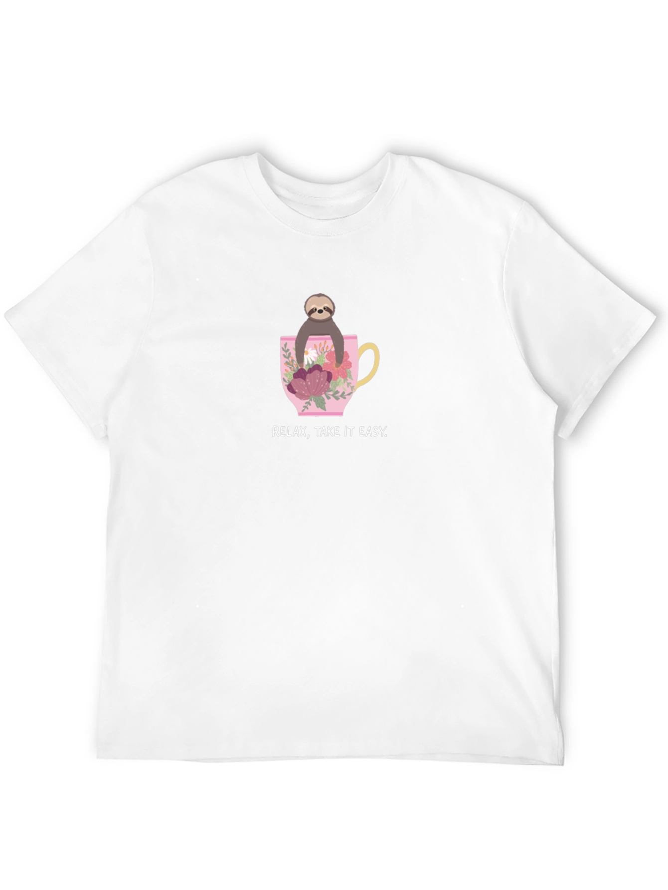 Relax Take it Easy Sloth in Teacup Black T-Shirt