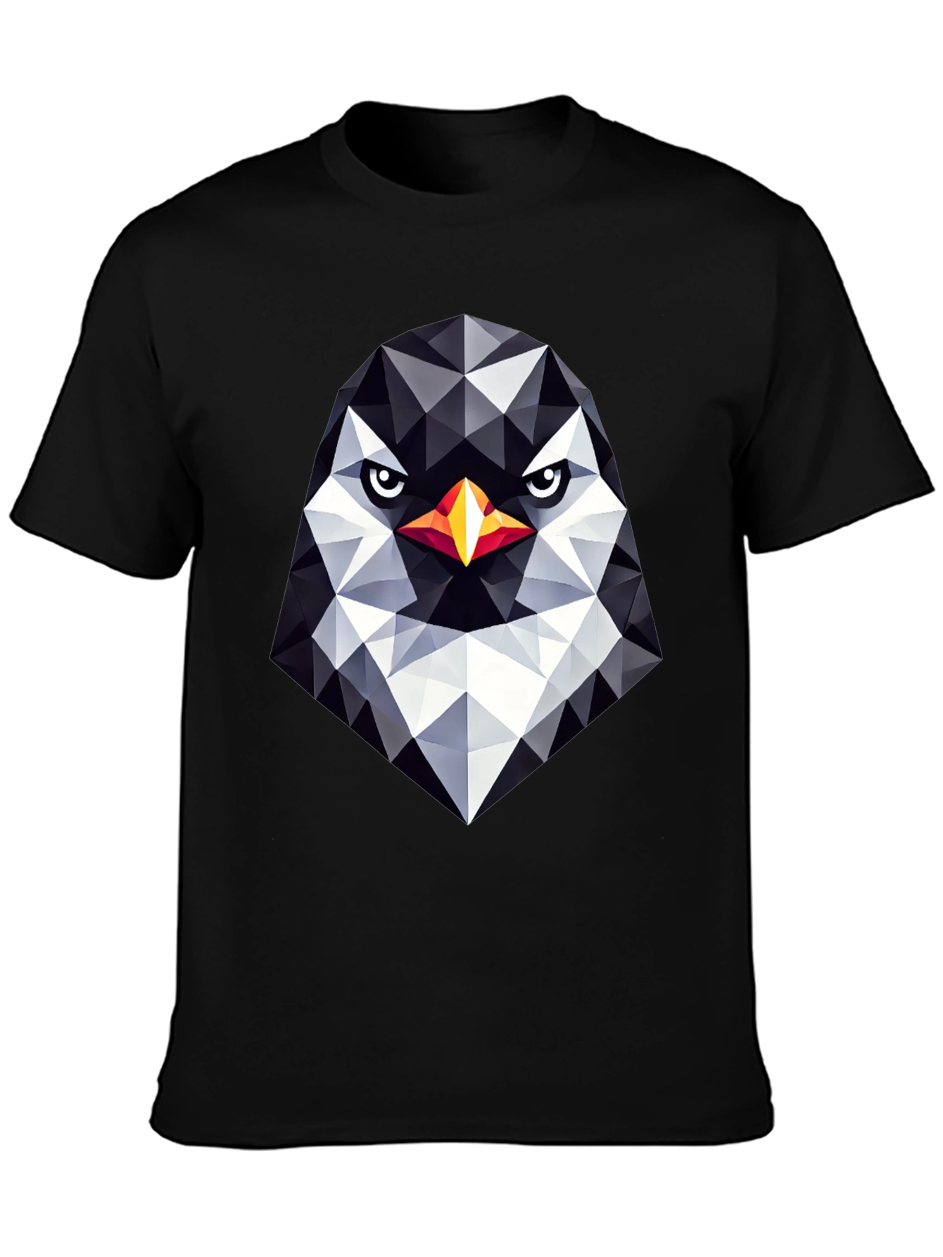 Geometric Penguin Head Black T-Shirt