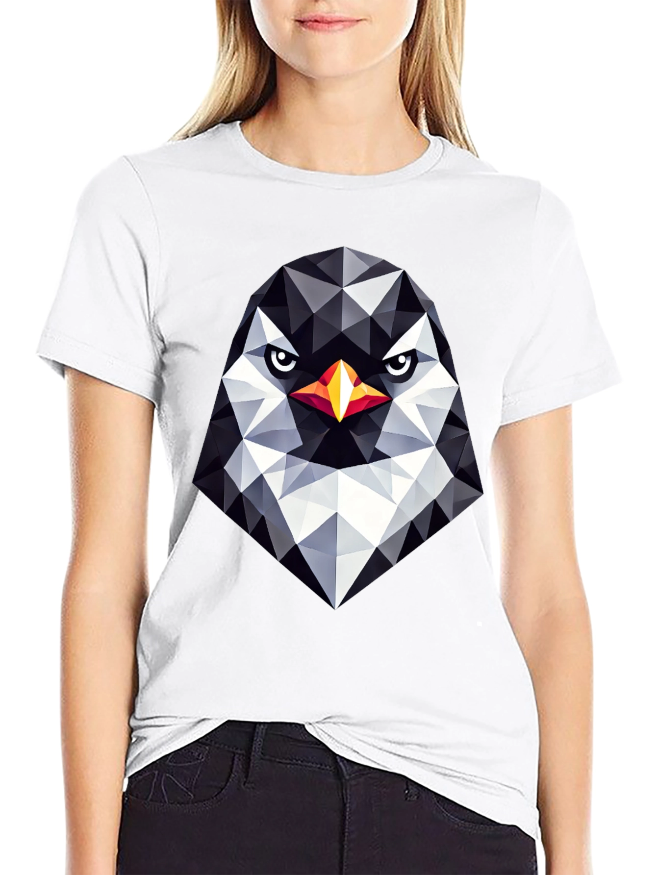 Geometric Penguin Head Black T-Shirt