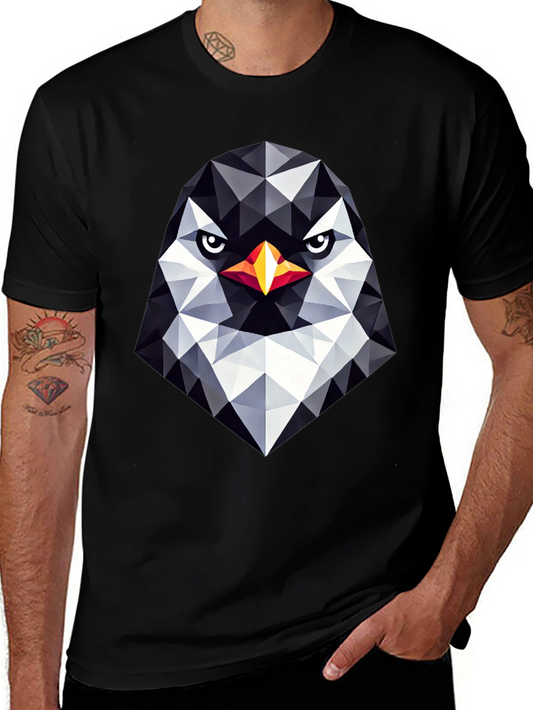 Geometric Penguin Head Black T-Shirt