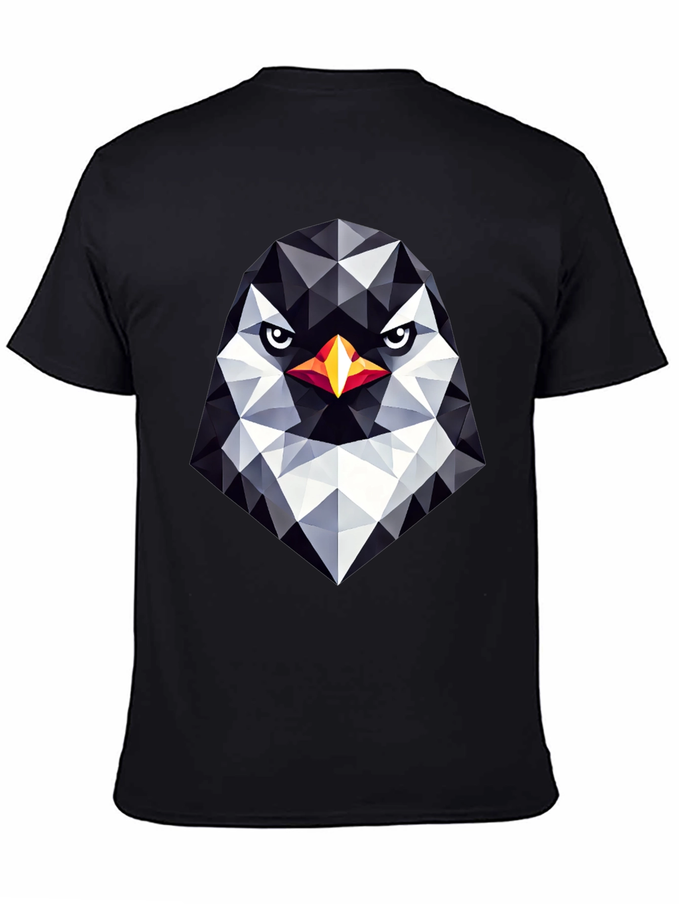 Geometric Penguin Head Black T-Shirt