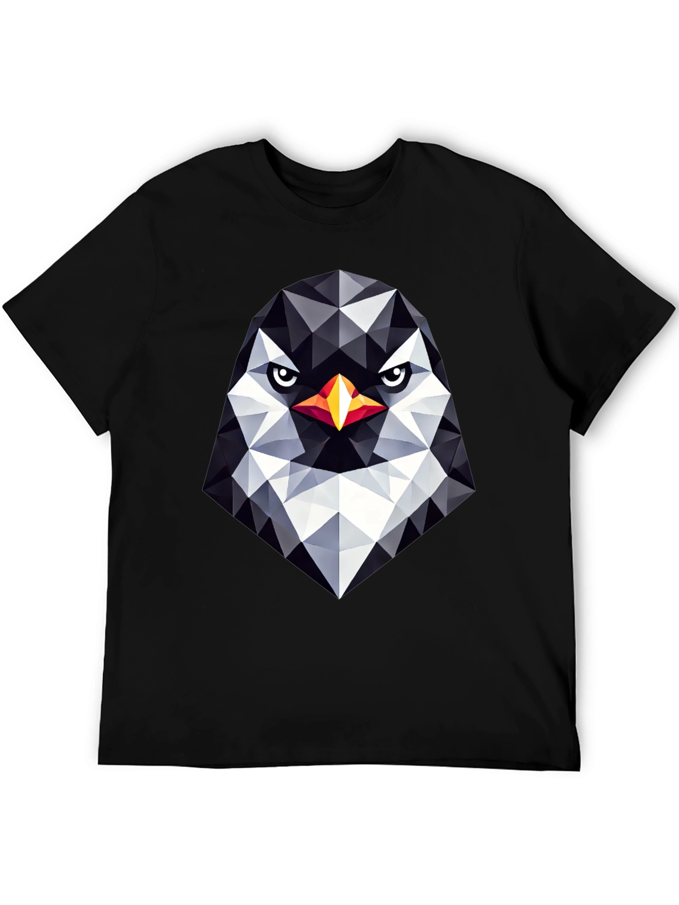 Geometric Penguin Head Black T-Shirt