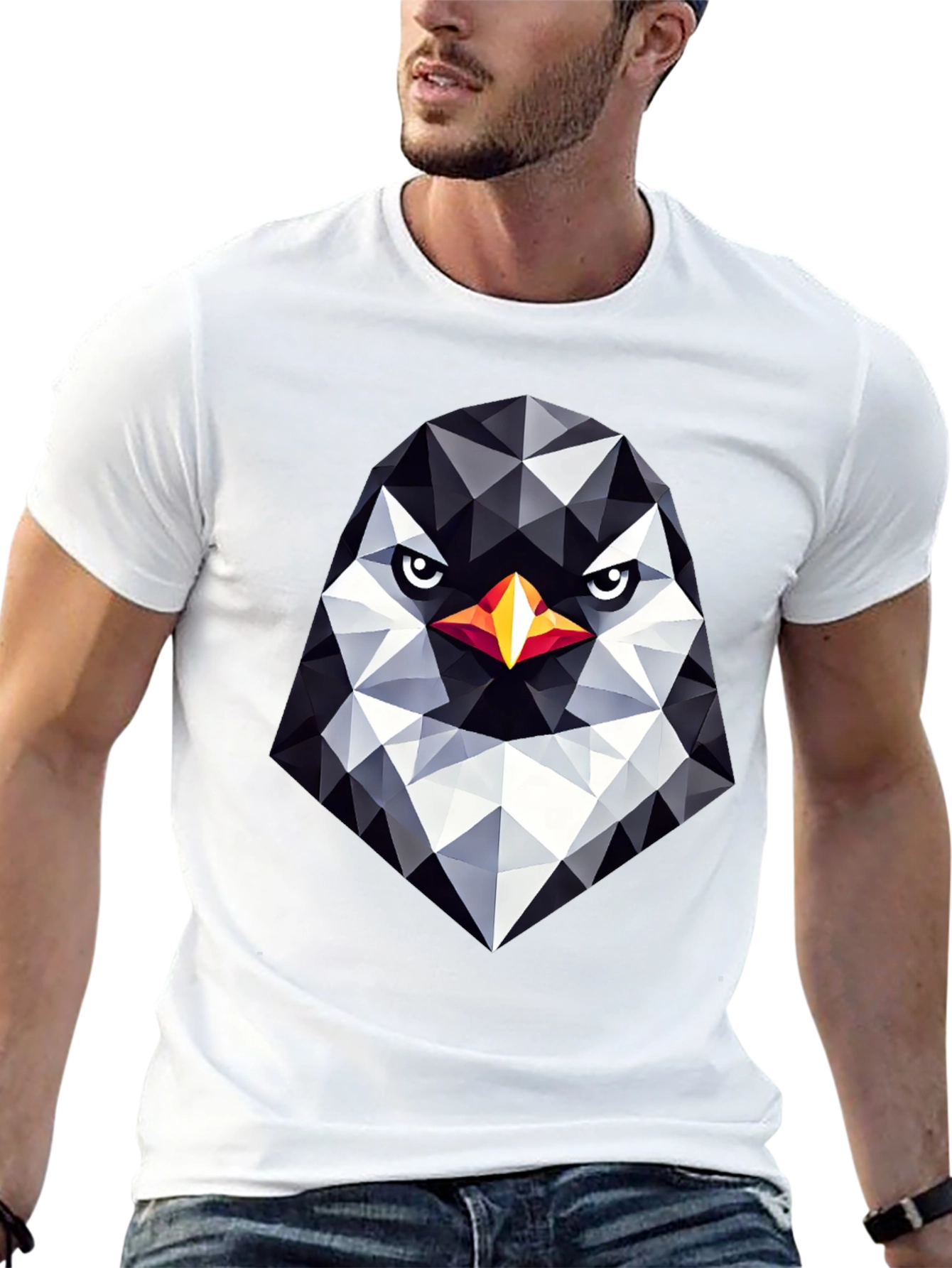 Geometric Penguin Head Black T-Shirt