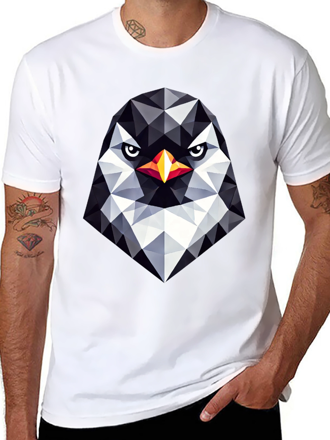 Geometric Penguin Head Black T-Shirt