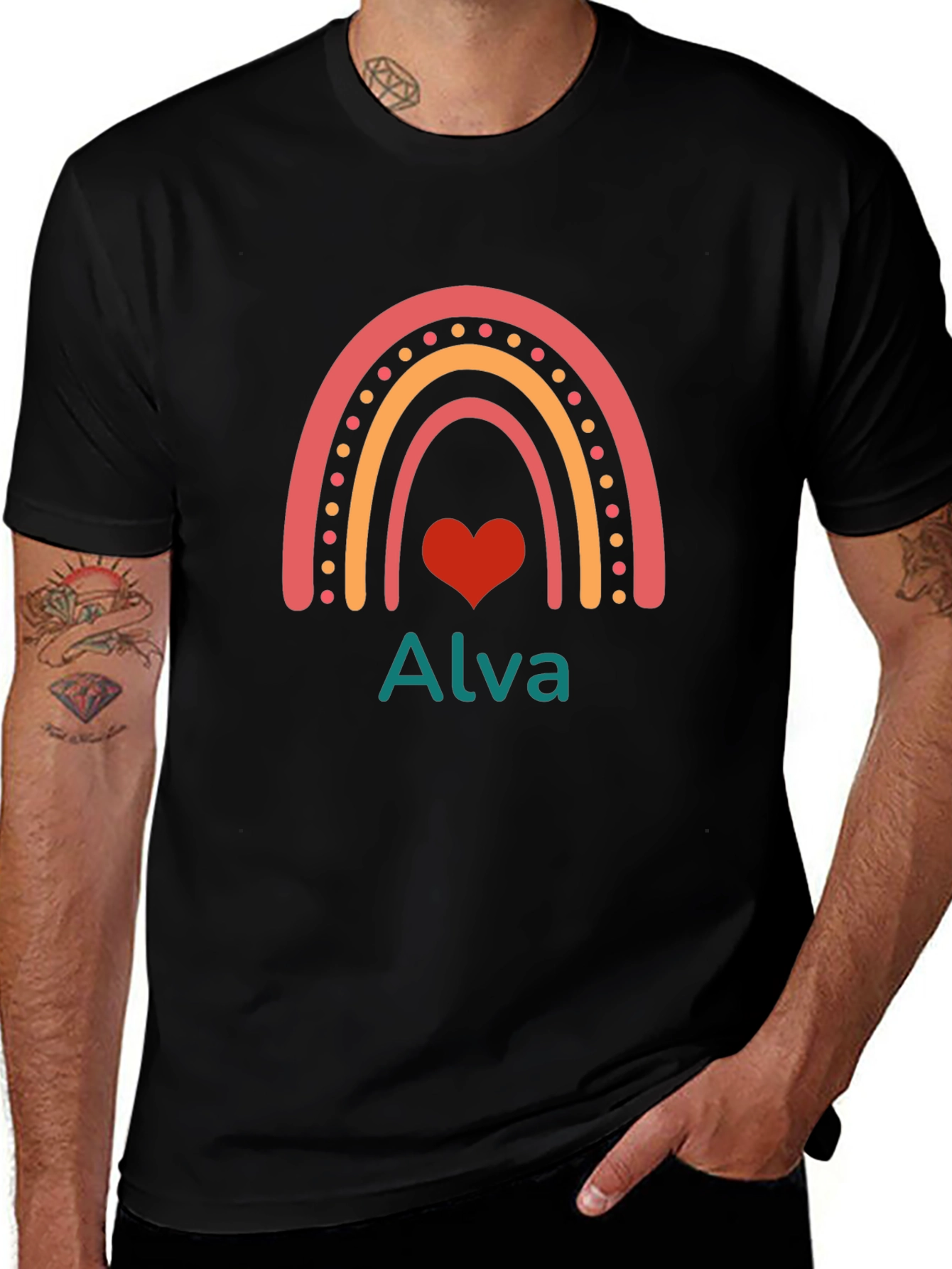 Rainbow Heart Alva T-Shirt - Custom Name Tee