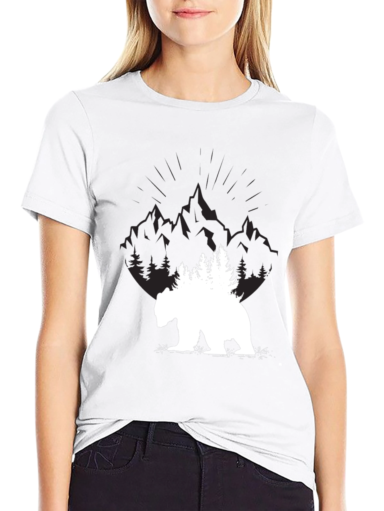 Nature Bear Graphic Tee - Black Cotton