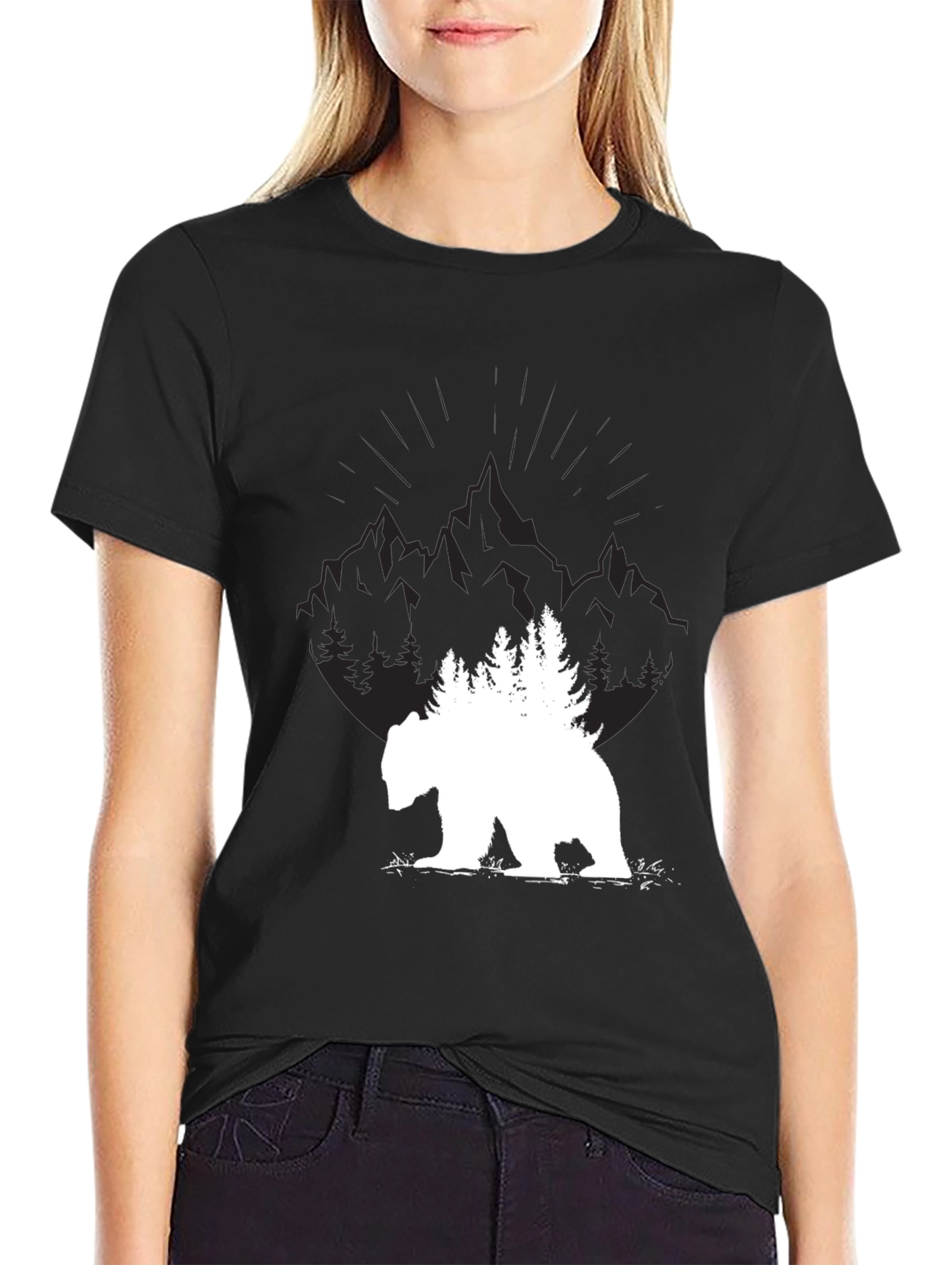 Nature Bear Graphic Tee - Black Cotton