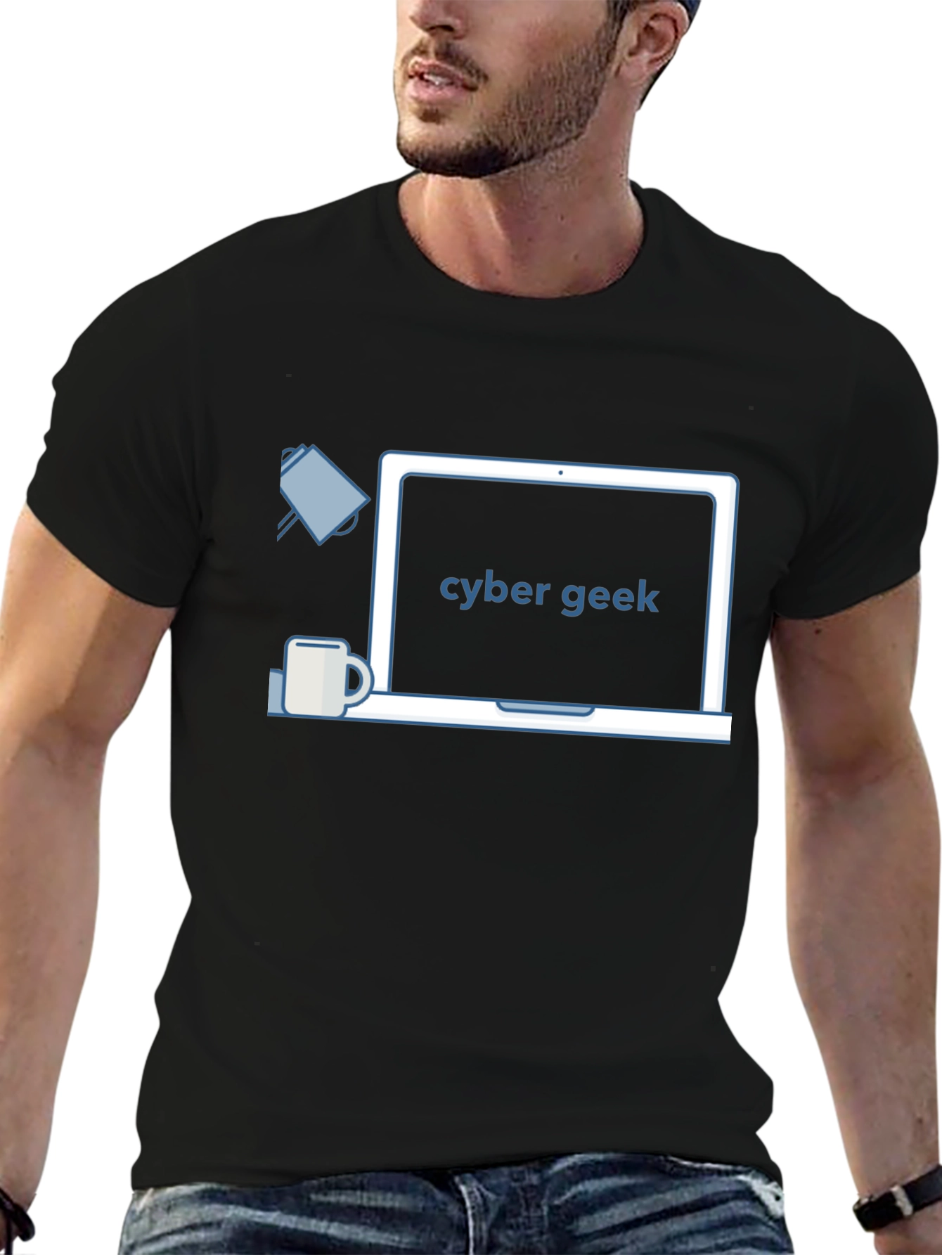 Cyber Geek T-Shirt - Black Laptop Design