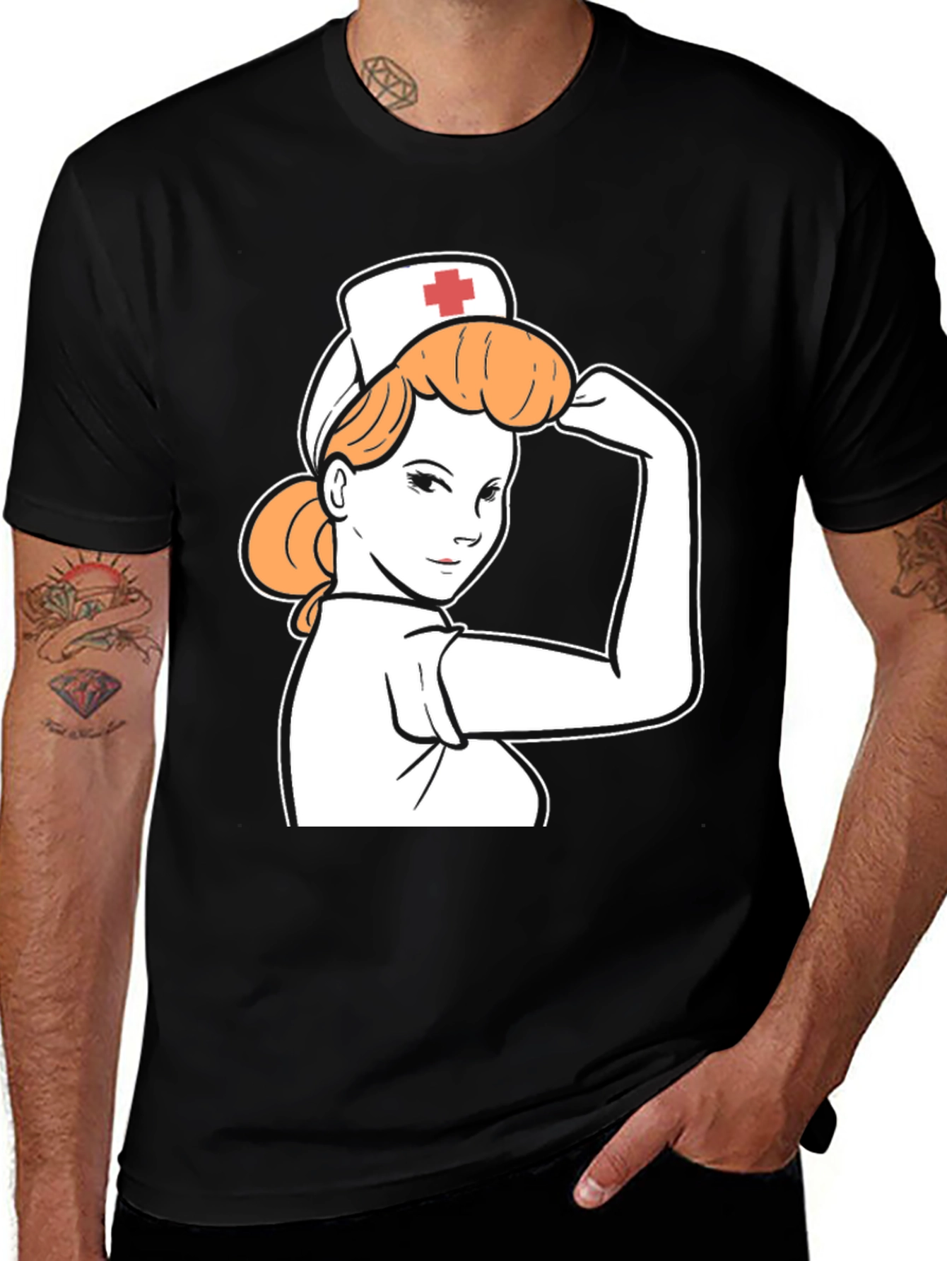 Retro Nurse Power T-Shirt - Black