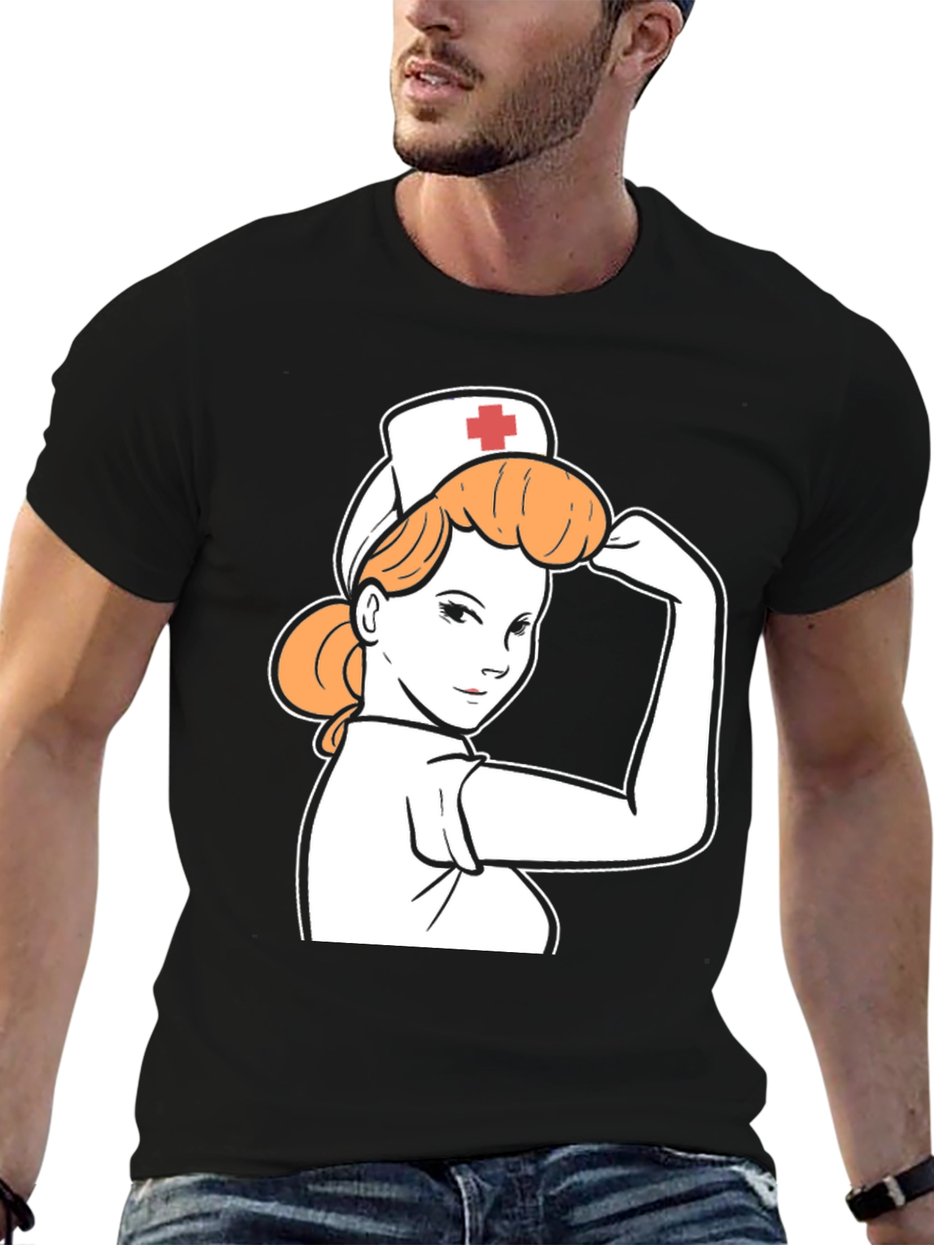 Retro Nurse Power T-Shirt - Black