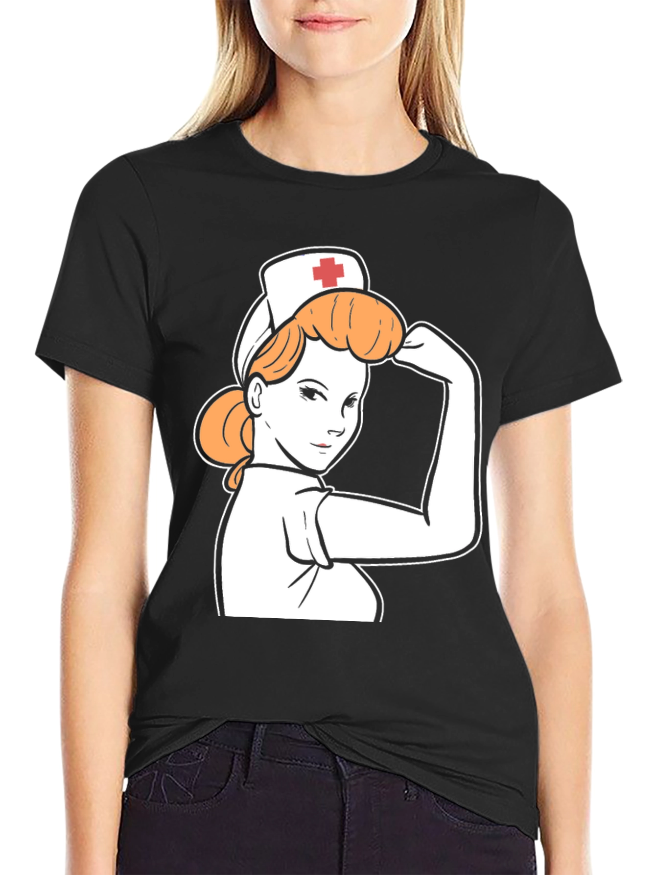 Retro Nurse Power T-Shirt - Black