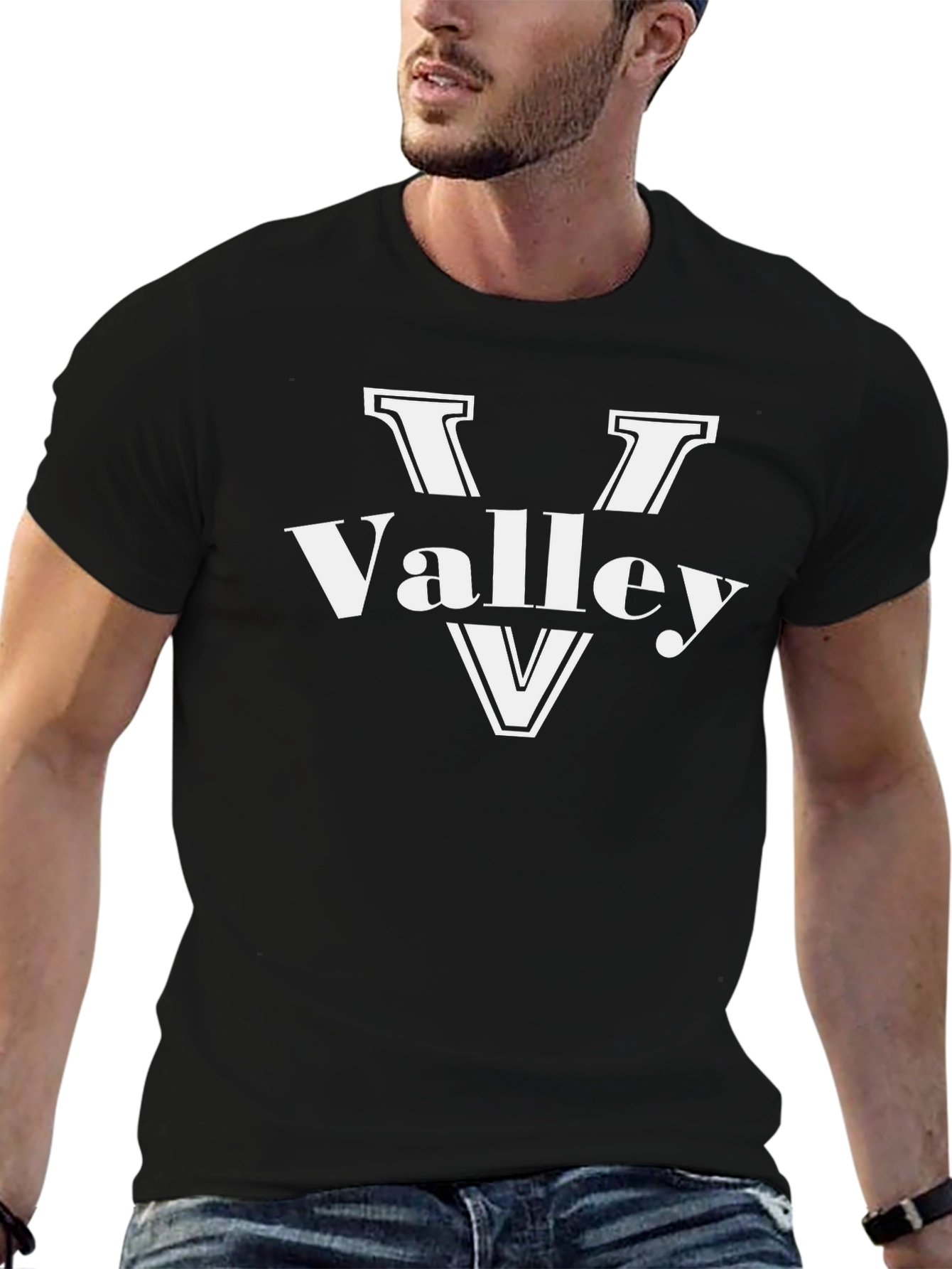 Valley Black T-Shirt with White Graphic Print