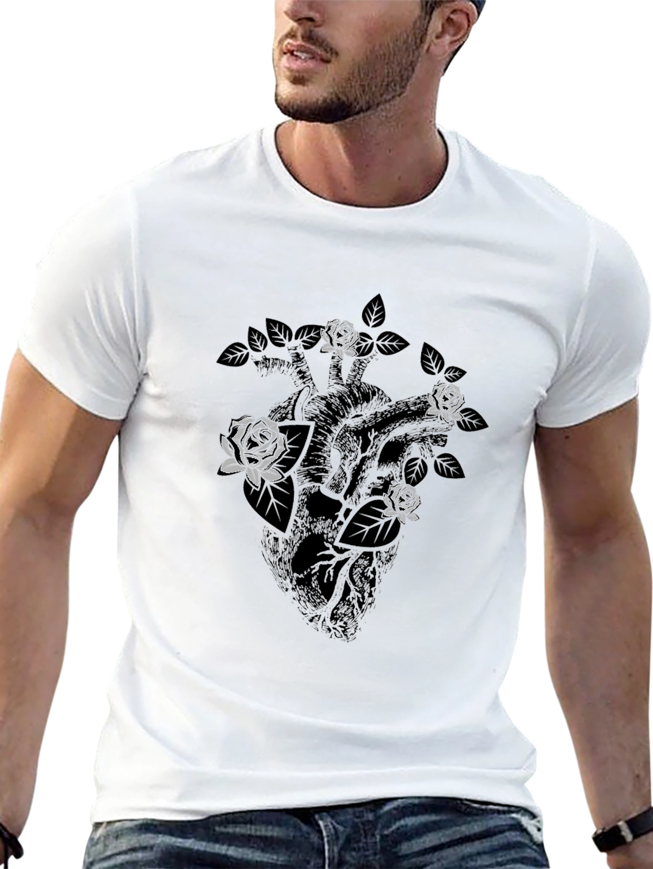 Anatomical Heart with Roses Graphic Tee