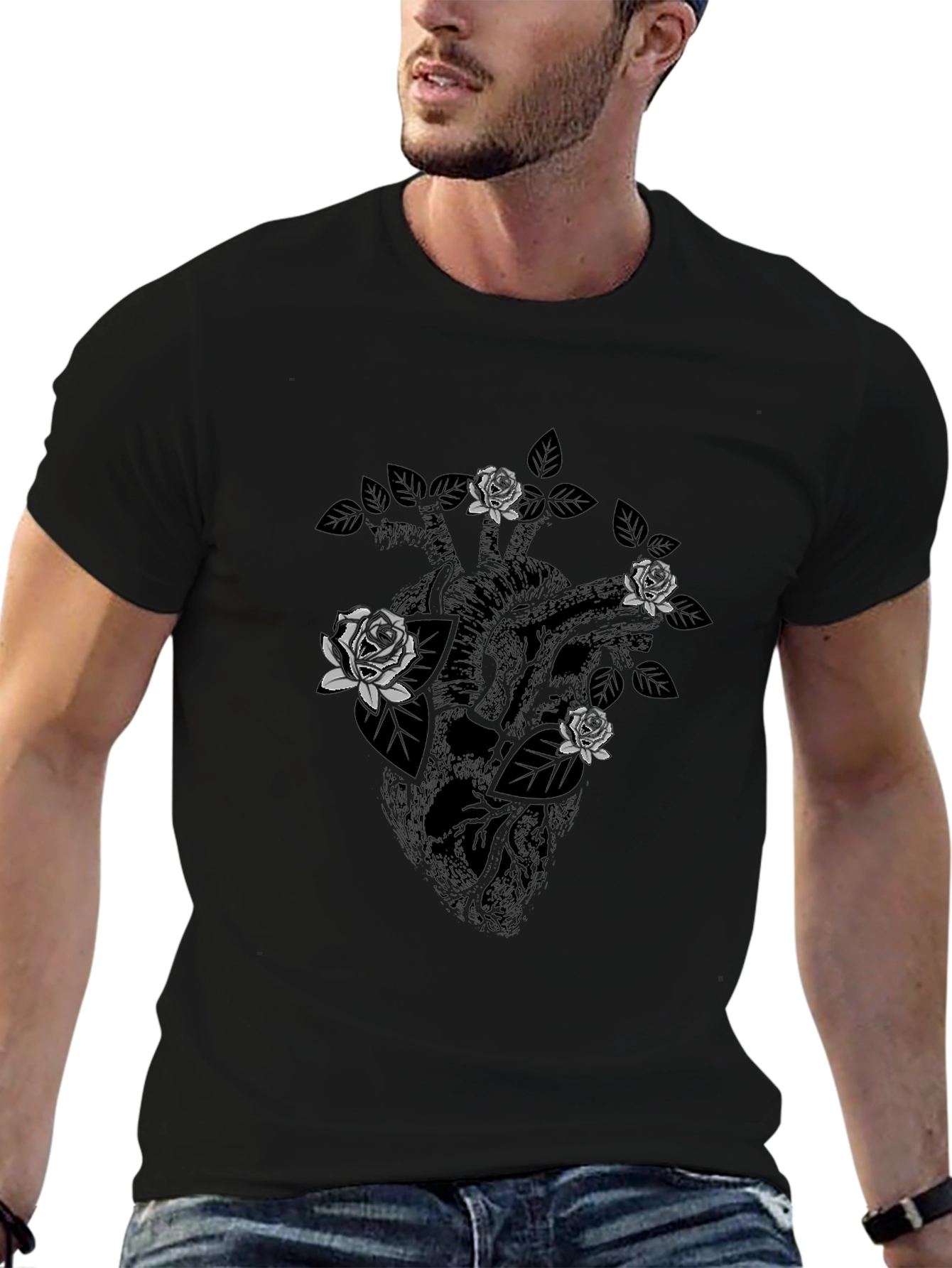 Anatomical Heart with Roses Graphic Tee