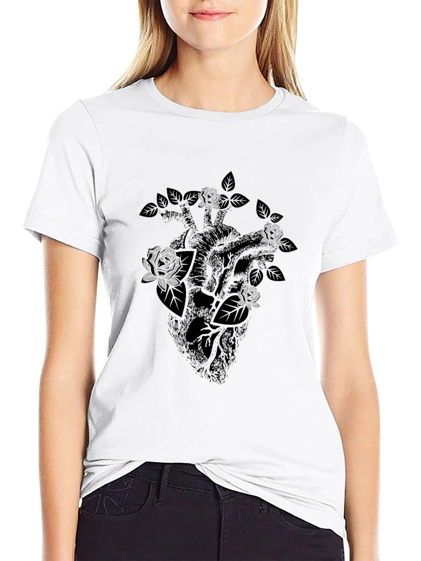 Anatomical Heart with Roses Graphic Tee