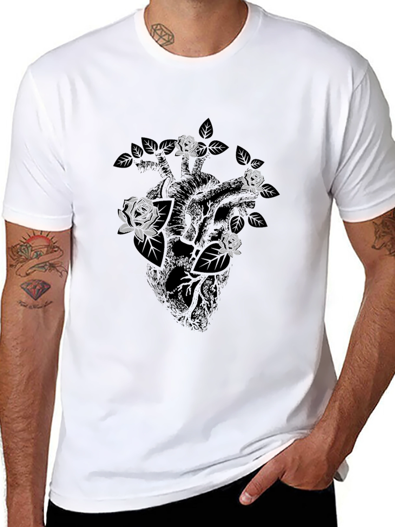 Anatomical Heart with Roses Graphic Tee