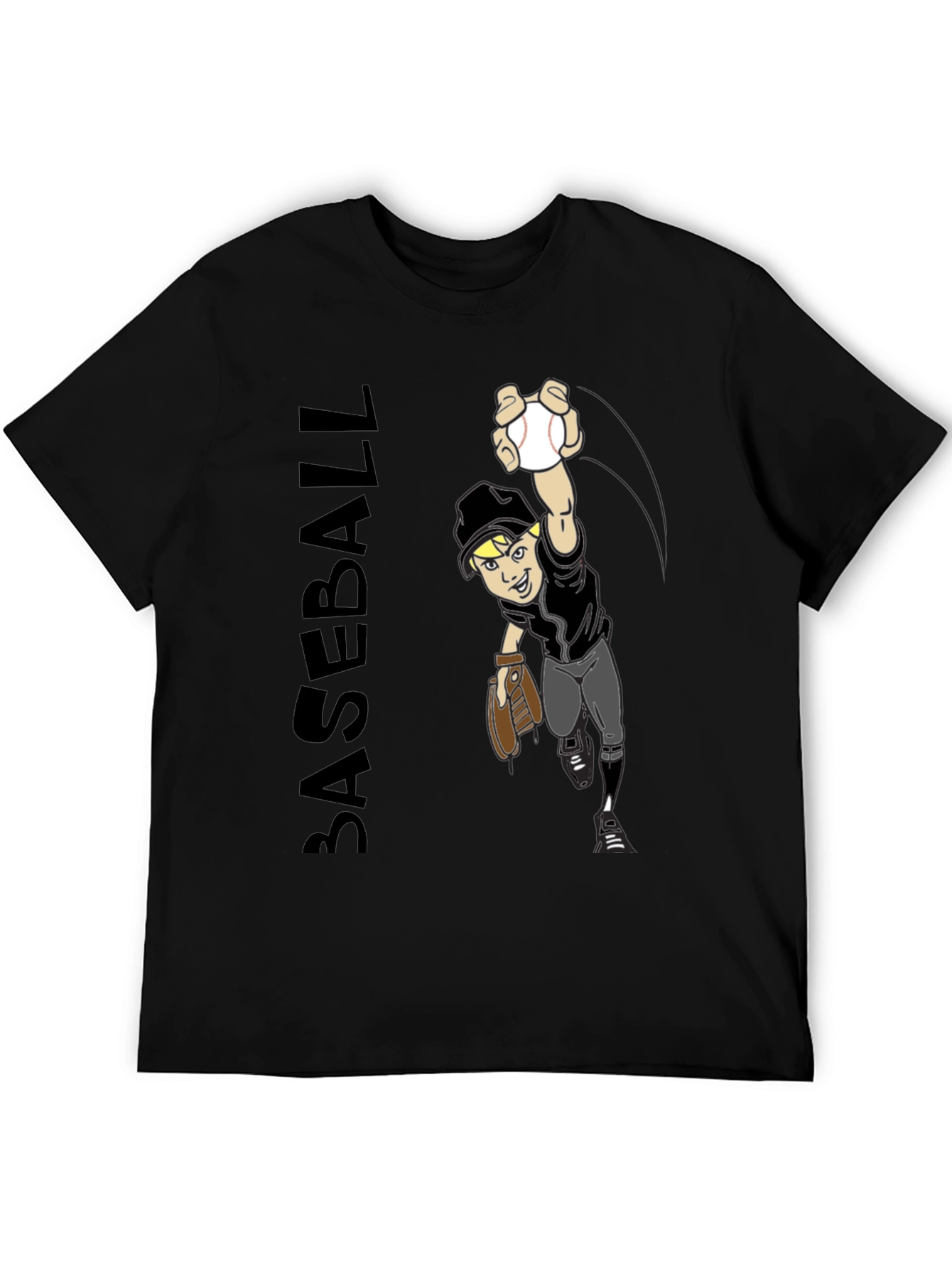 Baseball Player Graphic Tee - Black T-Shirt