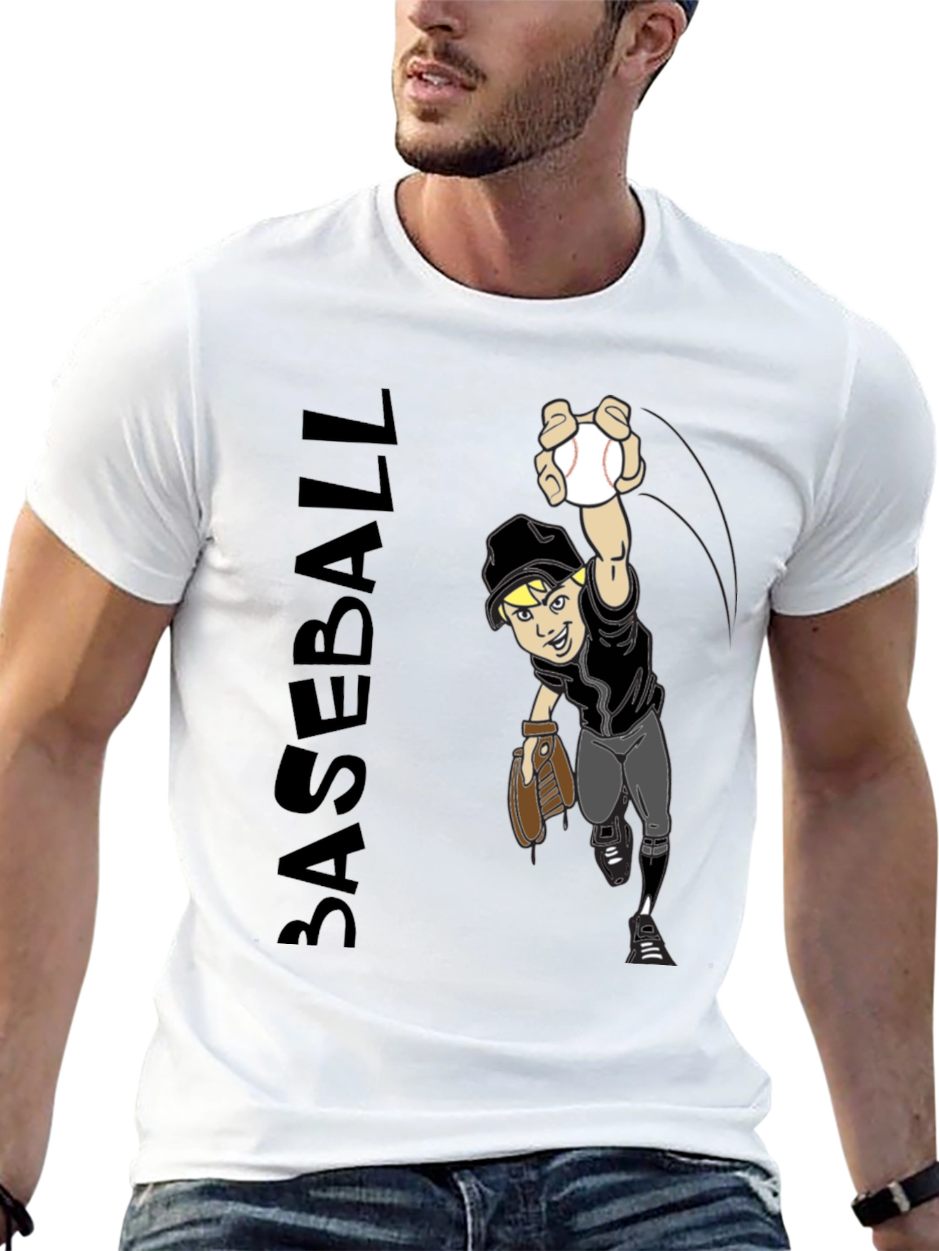 Baseball Player Graphic Tee - Black T-Shirt