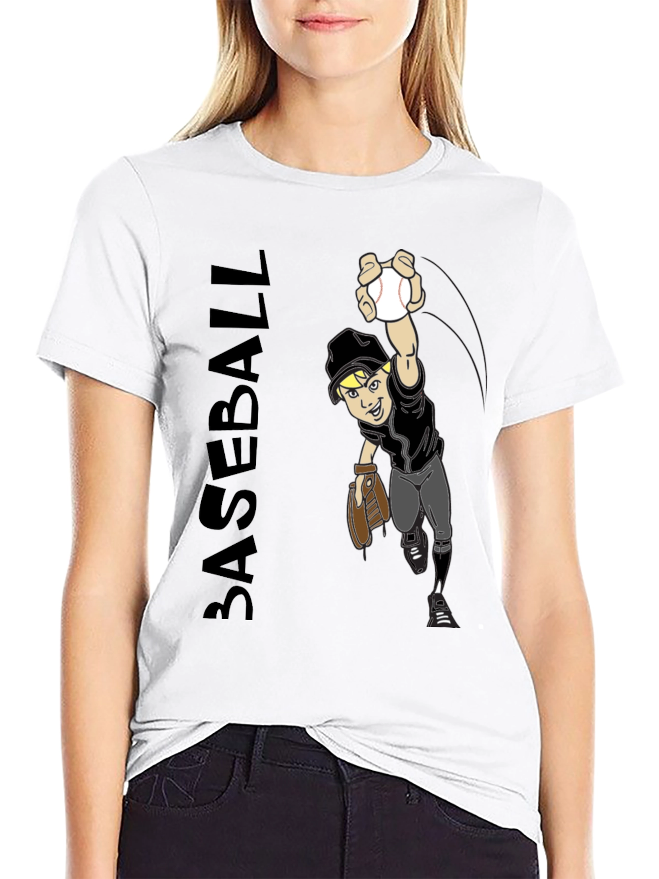 Baseball Player Graphic Tee - Black T-Shirt