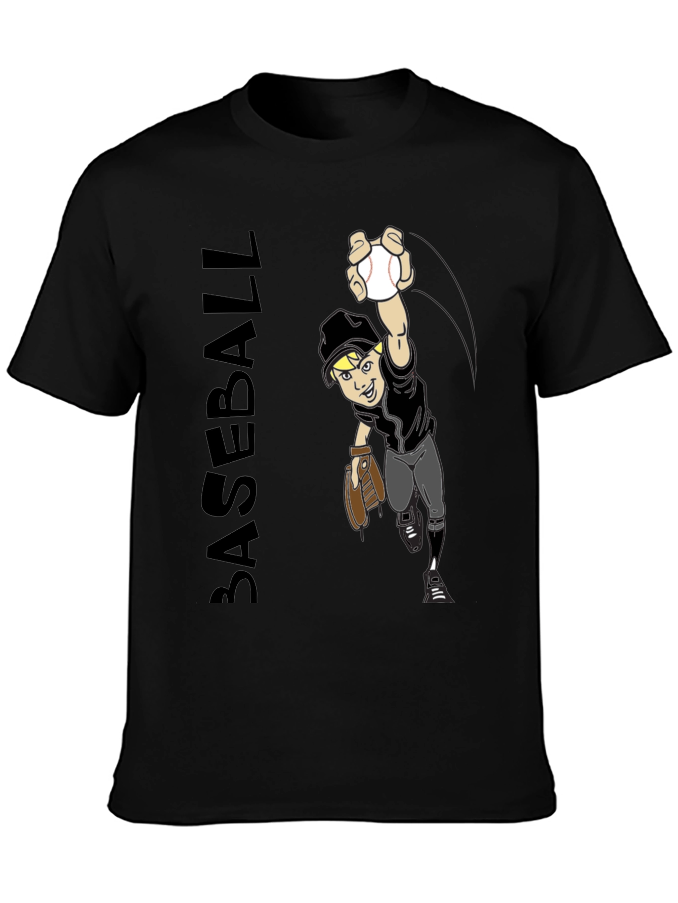 Baseball Player Graphic Tee - Black T-Shirt