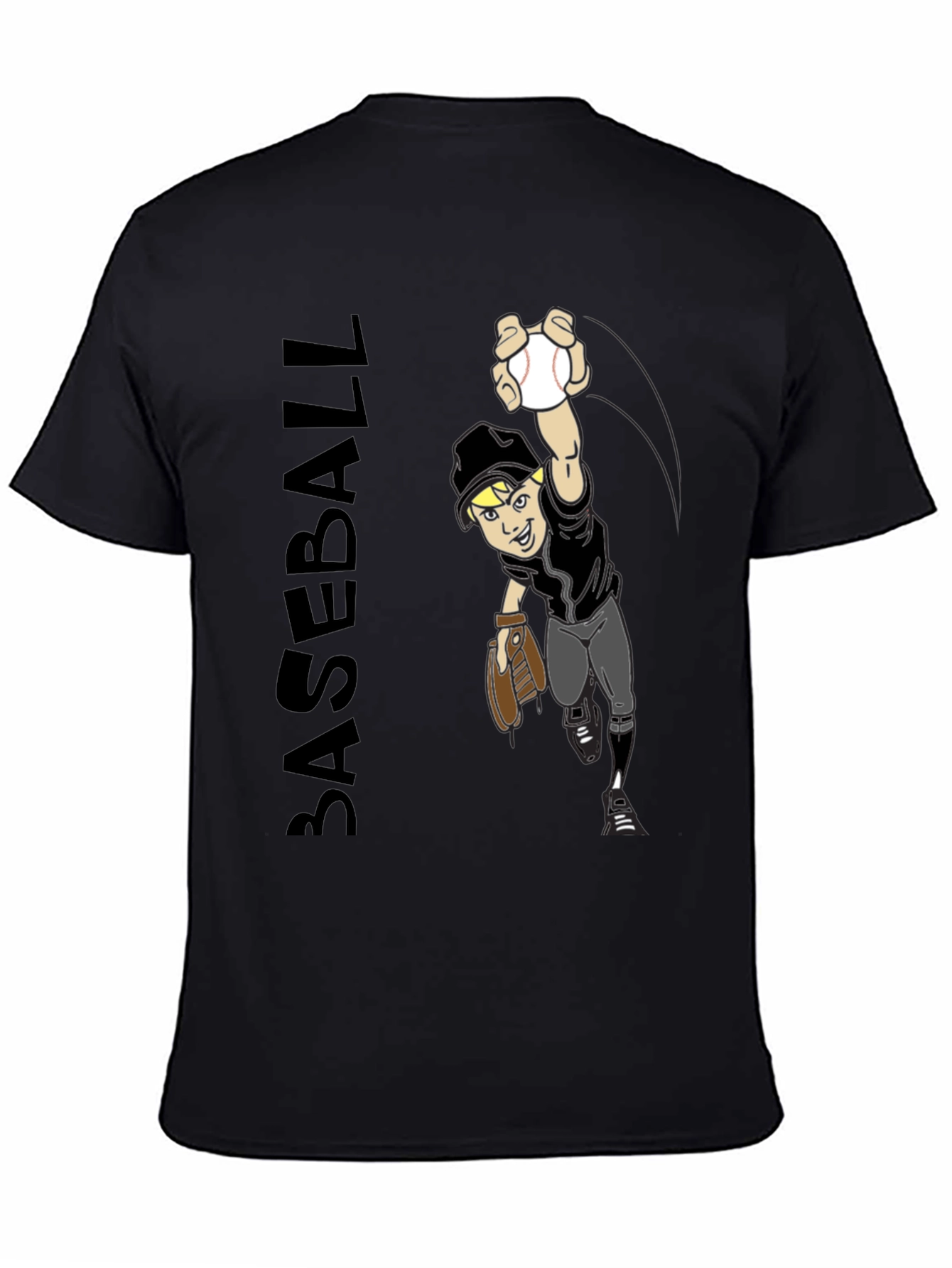 Baseball Player Graphic Tee - Black T-Shirt
