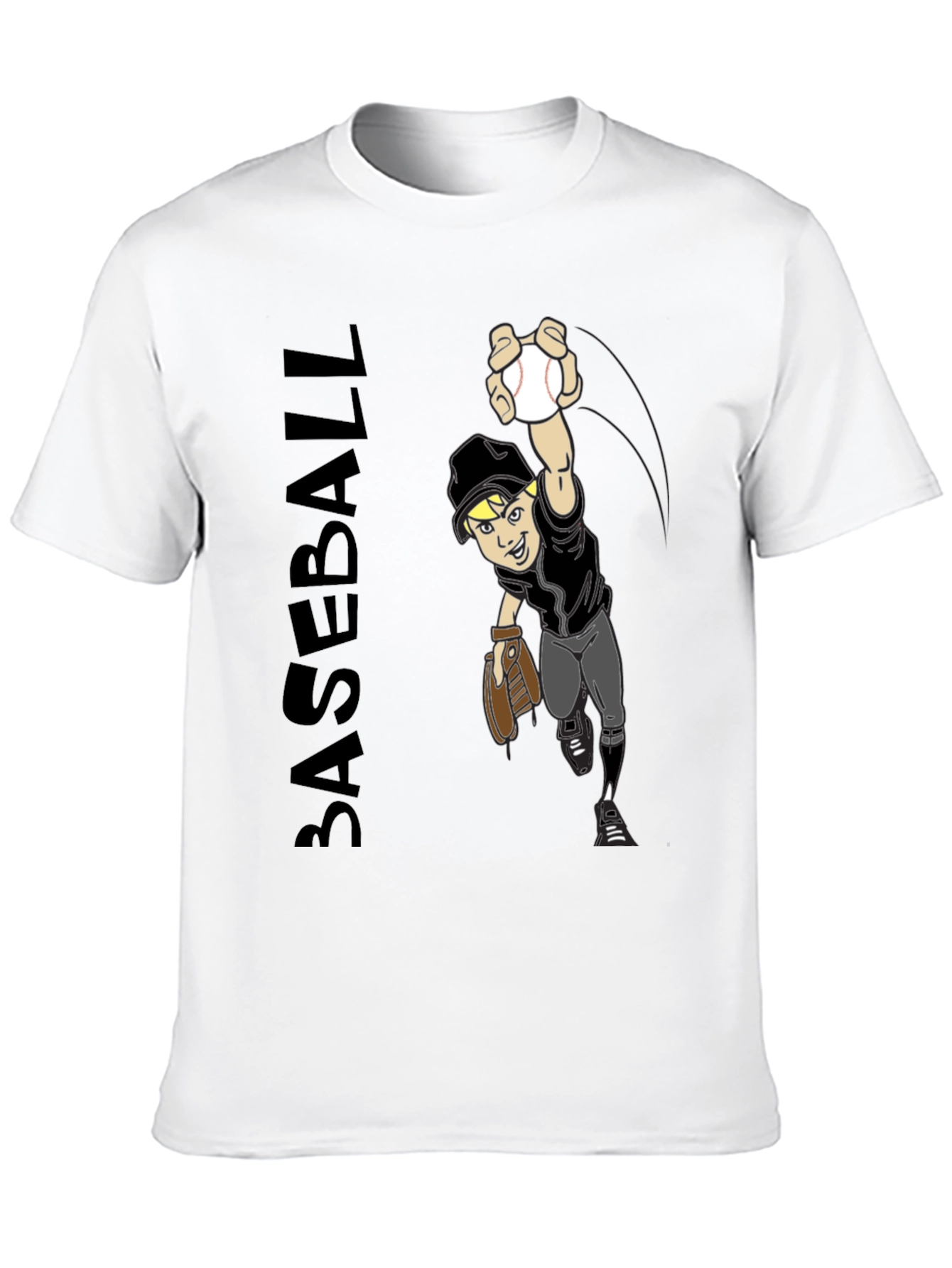 Baseball Player Graphic Tee - Black T-Shirt