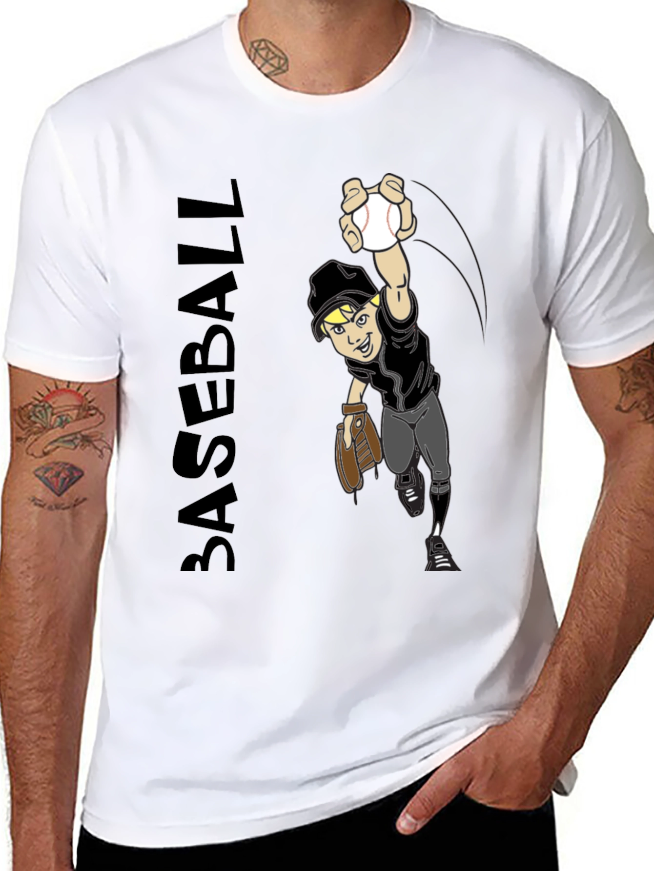 Baseball Player Graphic Tee - Black T-Shirt