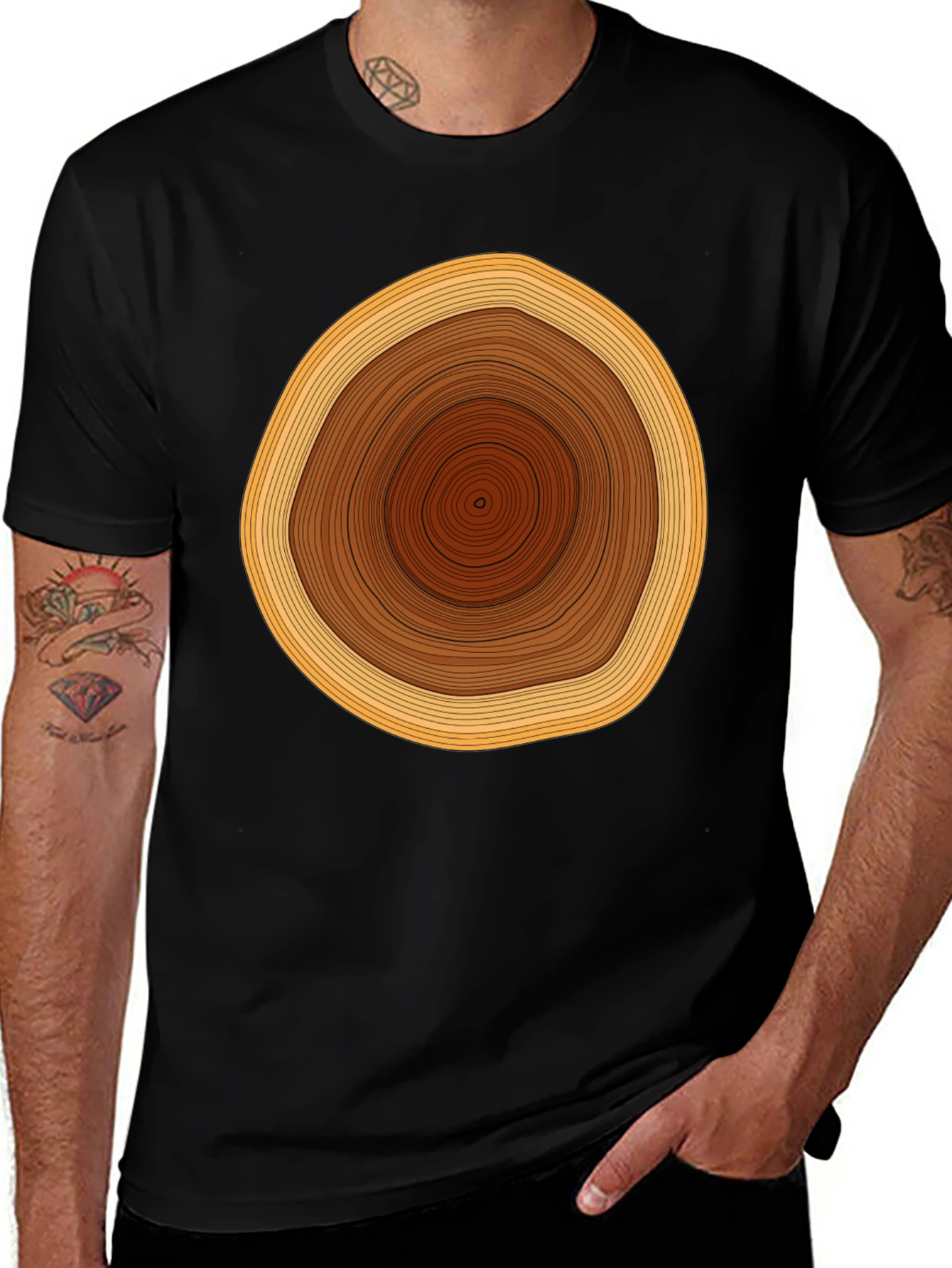 Tree Ring Graphic Tee - Unique Design Black Shirt
