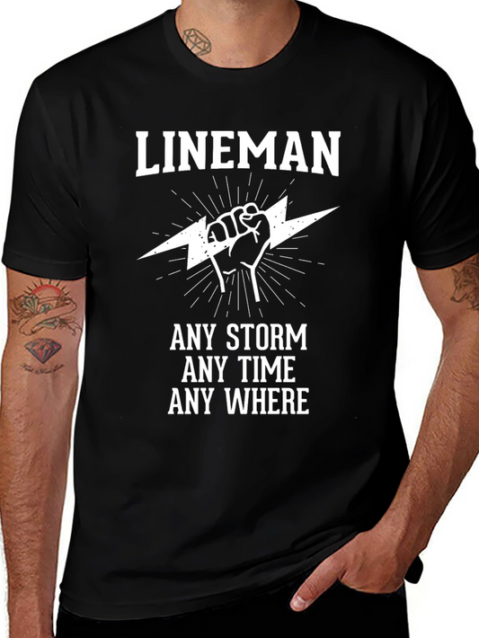 Lineman Black T-Shirt - Any Storm Any Time