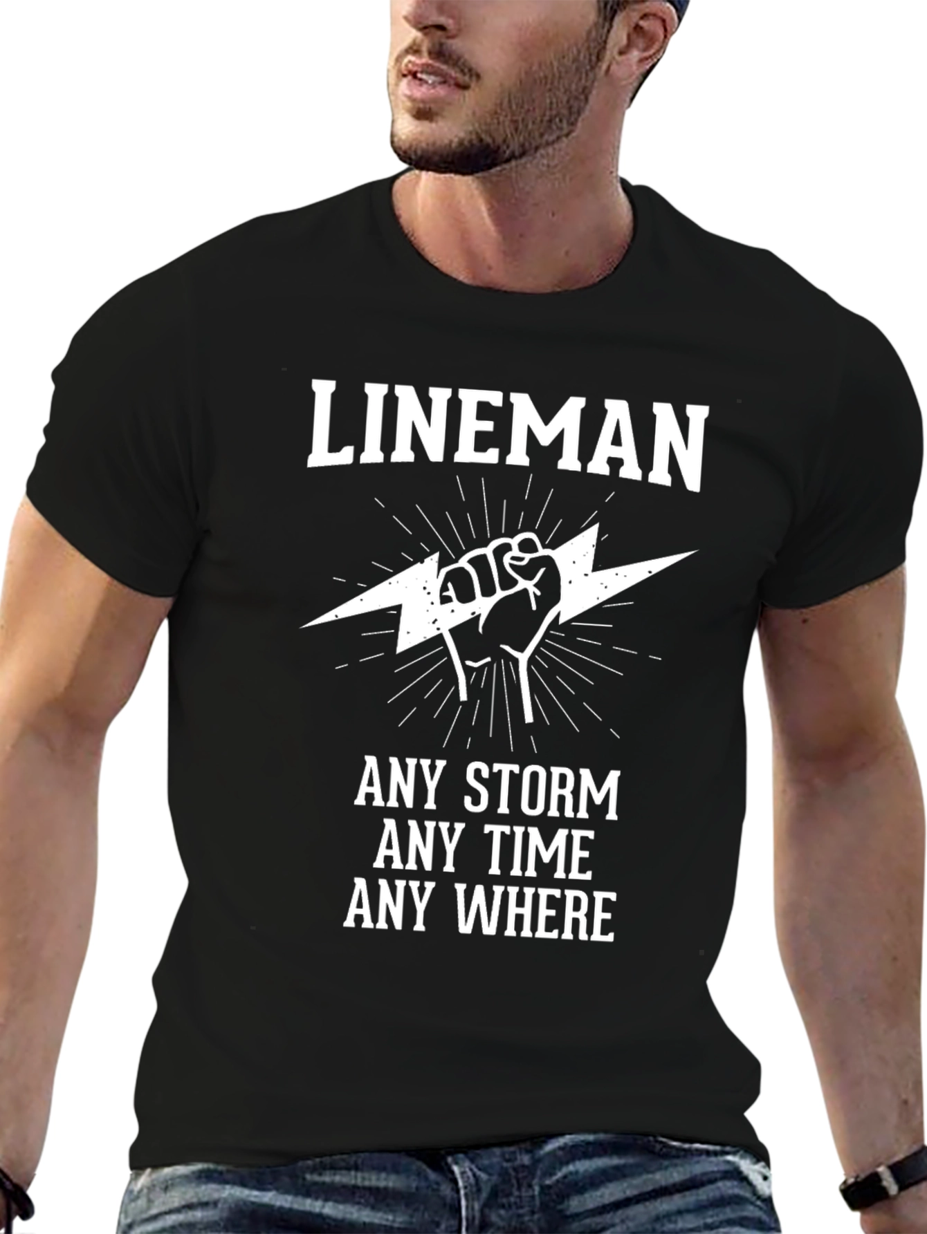 Lineman Black T-Shirt - Any Storm Any Time