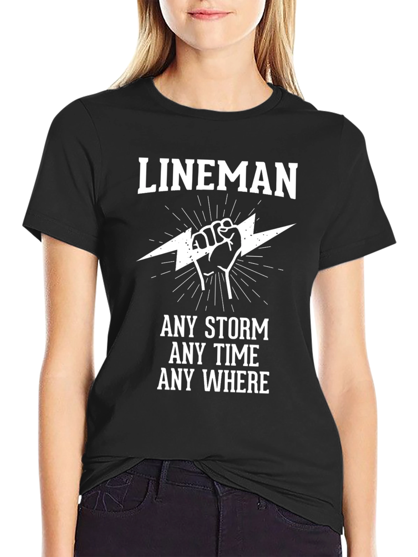 Lineman Black T-Shirt - Any Storm Any Time