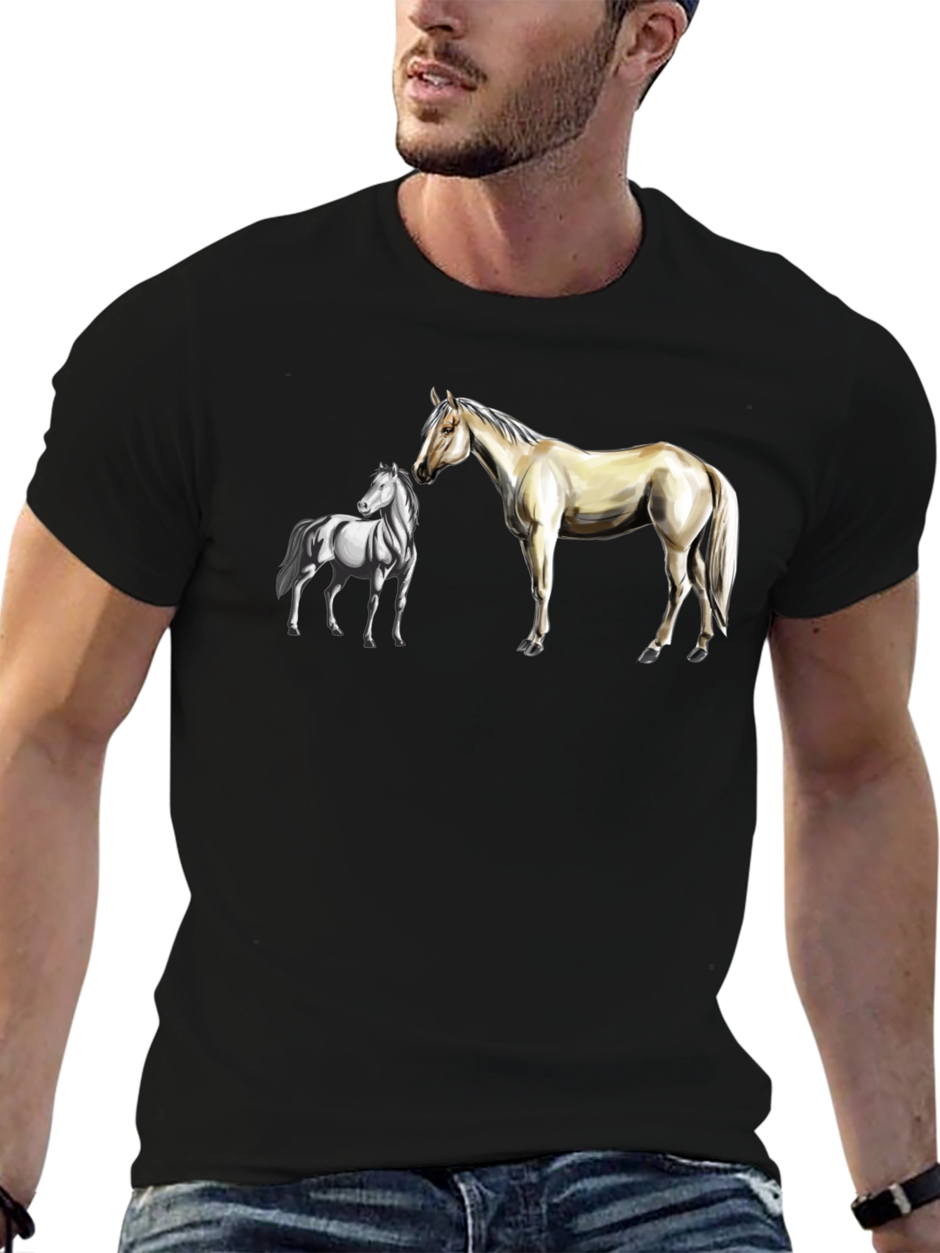 Horse Graphic Tee: Black Cotton Blend