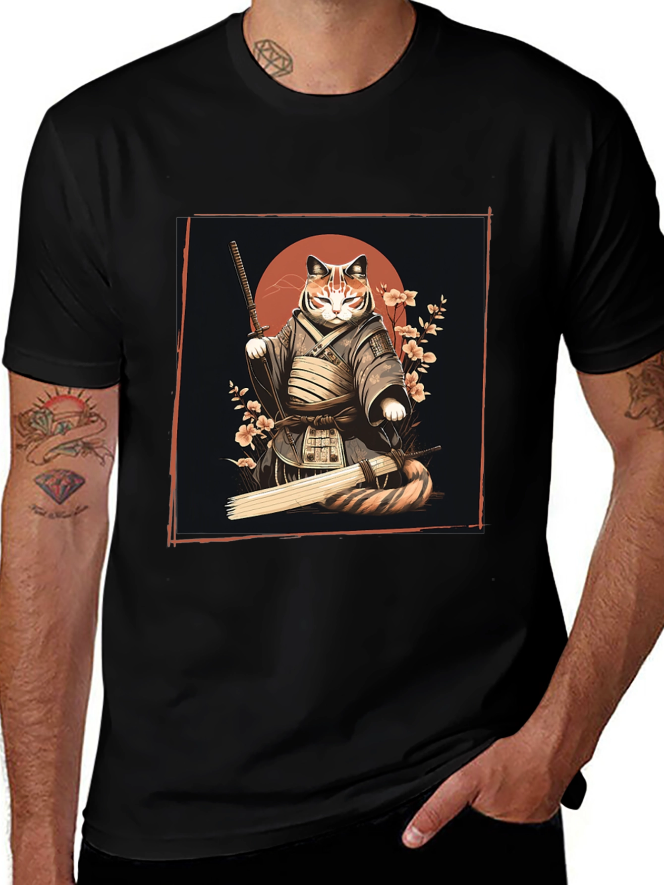 Samurai Cat Graphic Tee - Unique T-Shirt Design