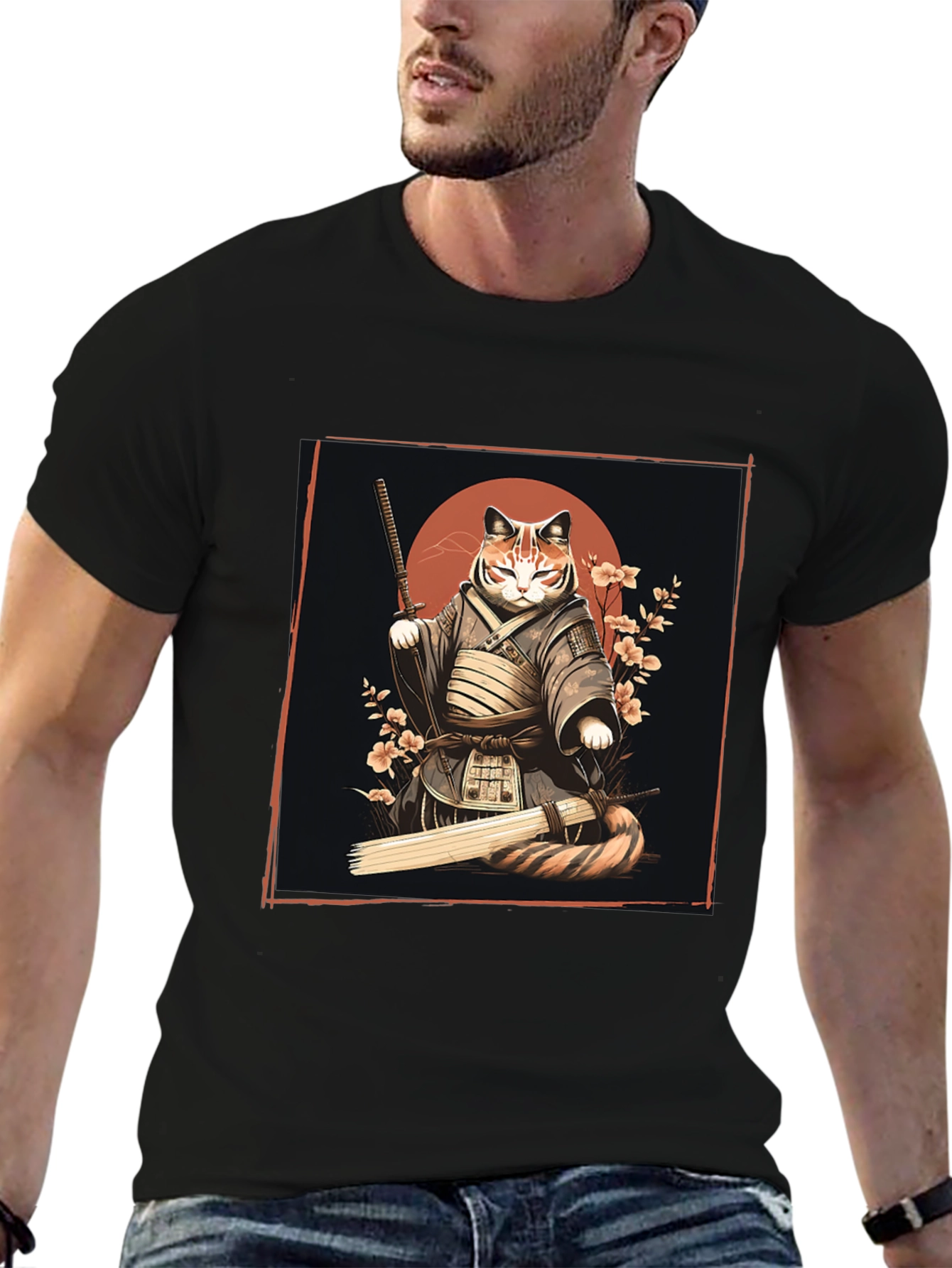 Samurai Cat Graphic Tee - Unique T-Shirt Design