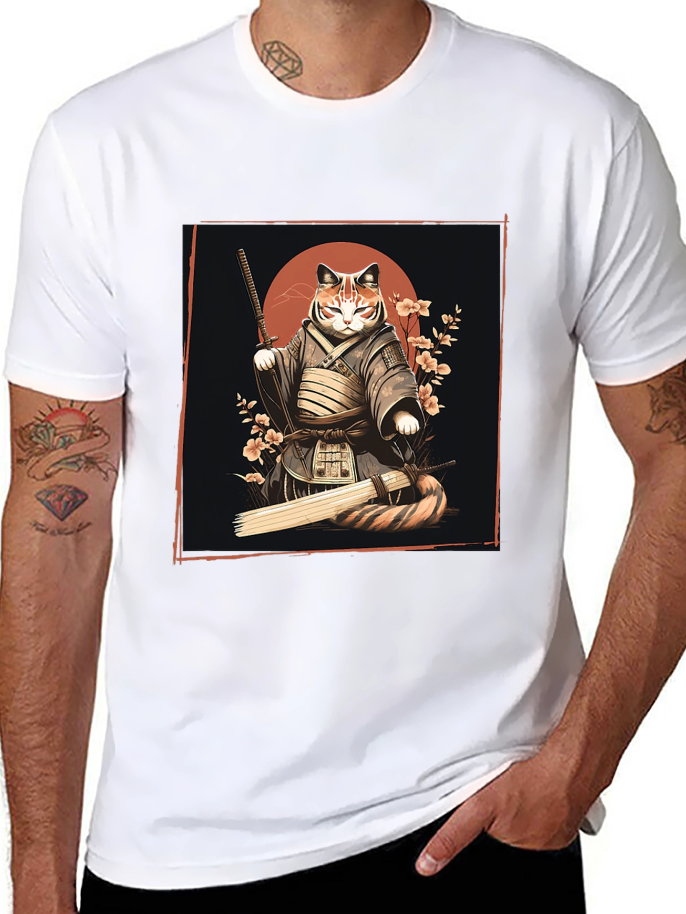 Samurai Cat Graphic Tee - Unique T-Shirt Design
