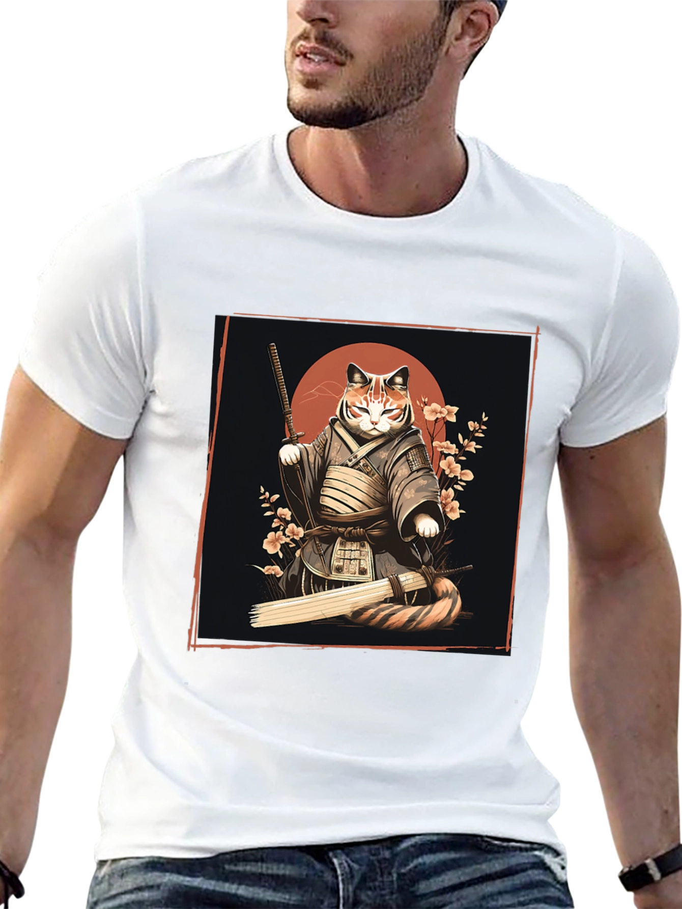 Samurai Cat Graphic Tee - Unique T-Shirt Design