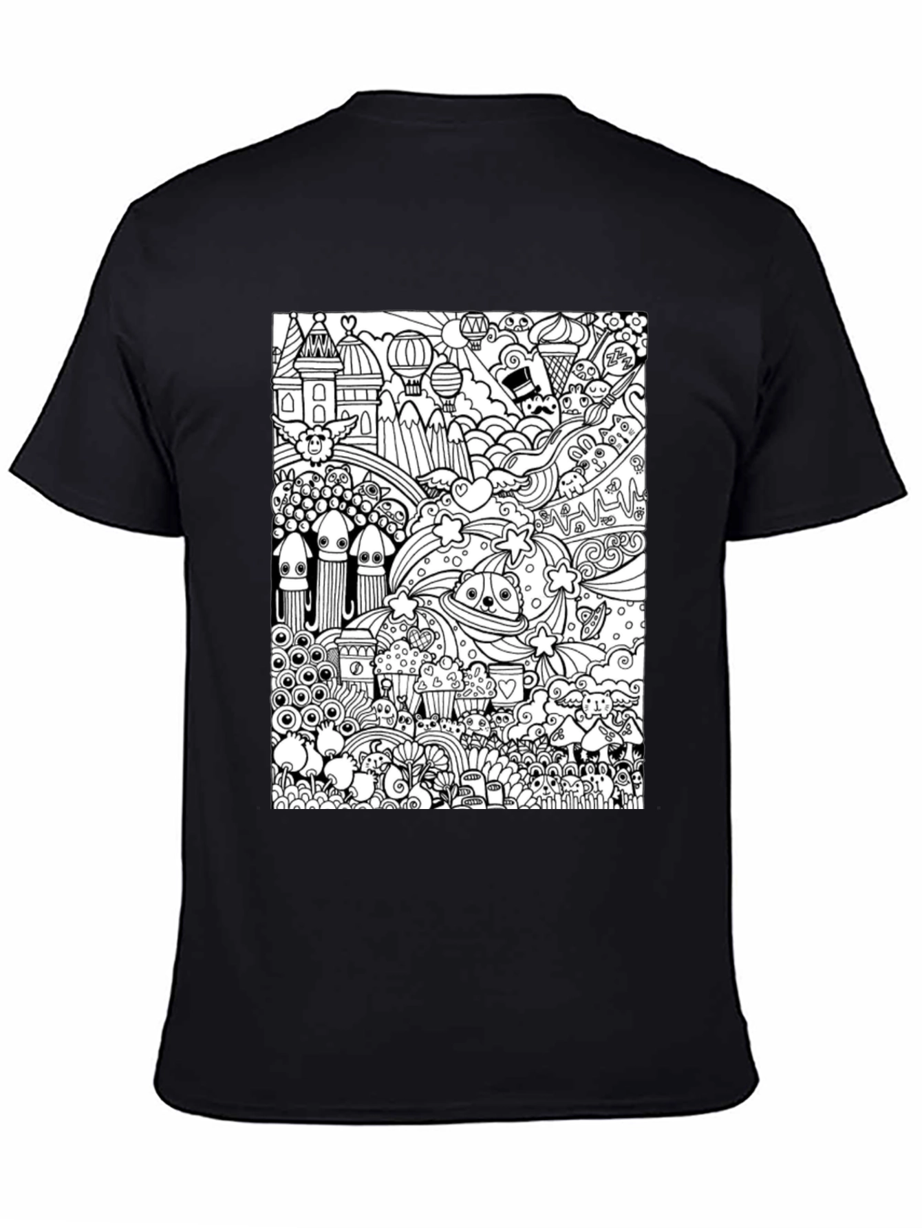 Doodle Art Graphic Tee - Black Cotton Casual Shirt