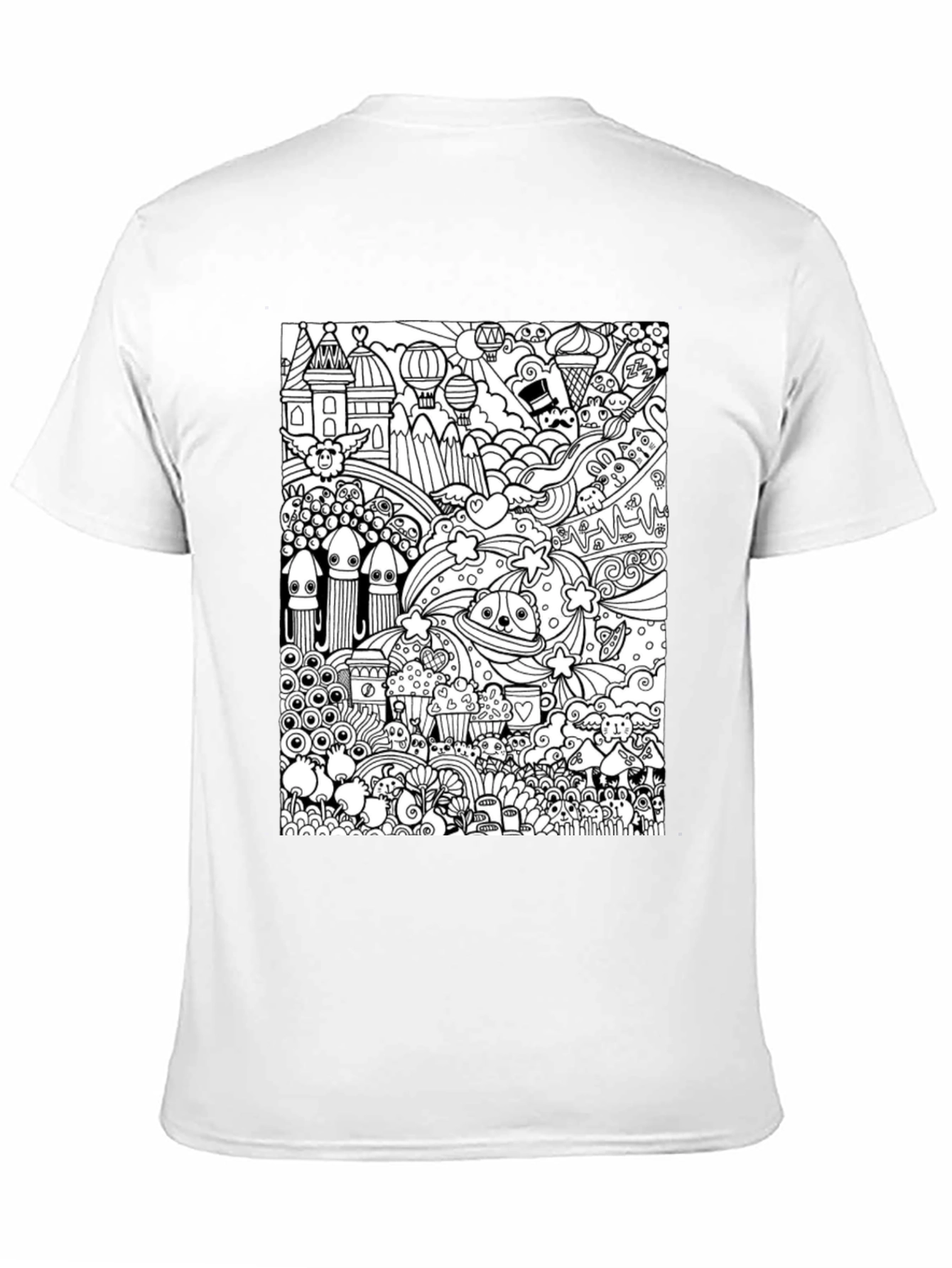 Doodle Art Graphic Tee - Black Cotton Casual Shirt