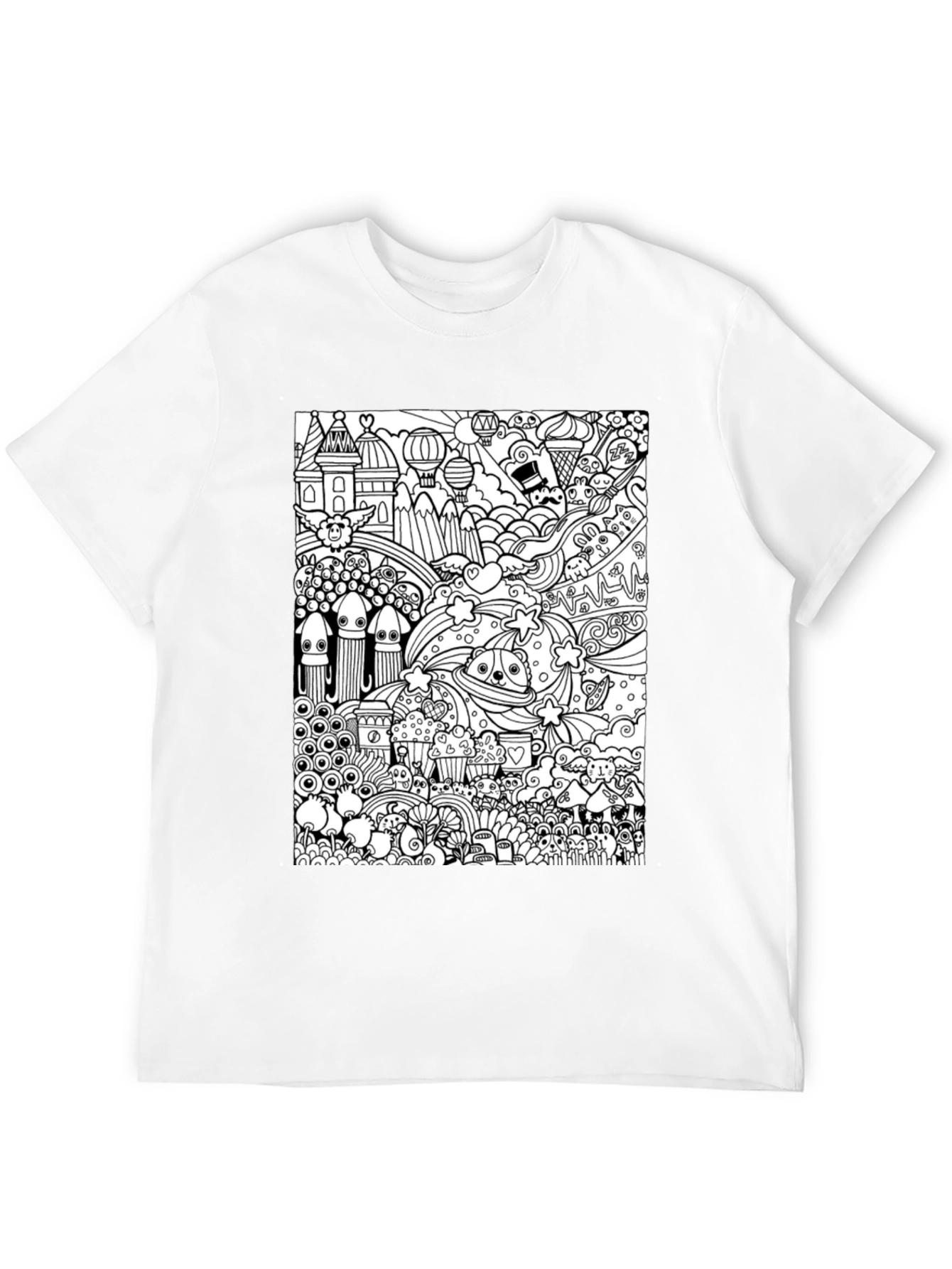 Doodle Art Graphic Tee - Black Cotton Casual Shirt