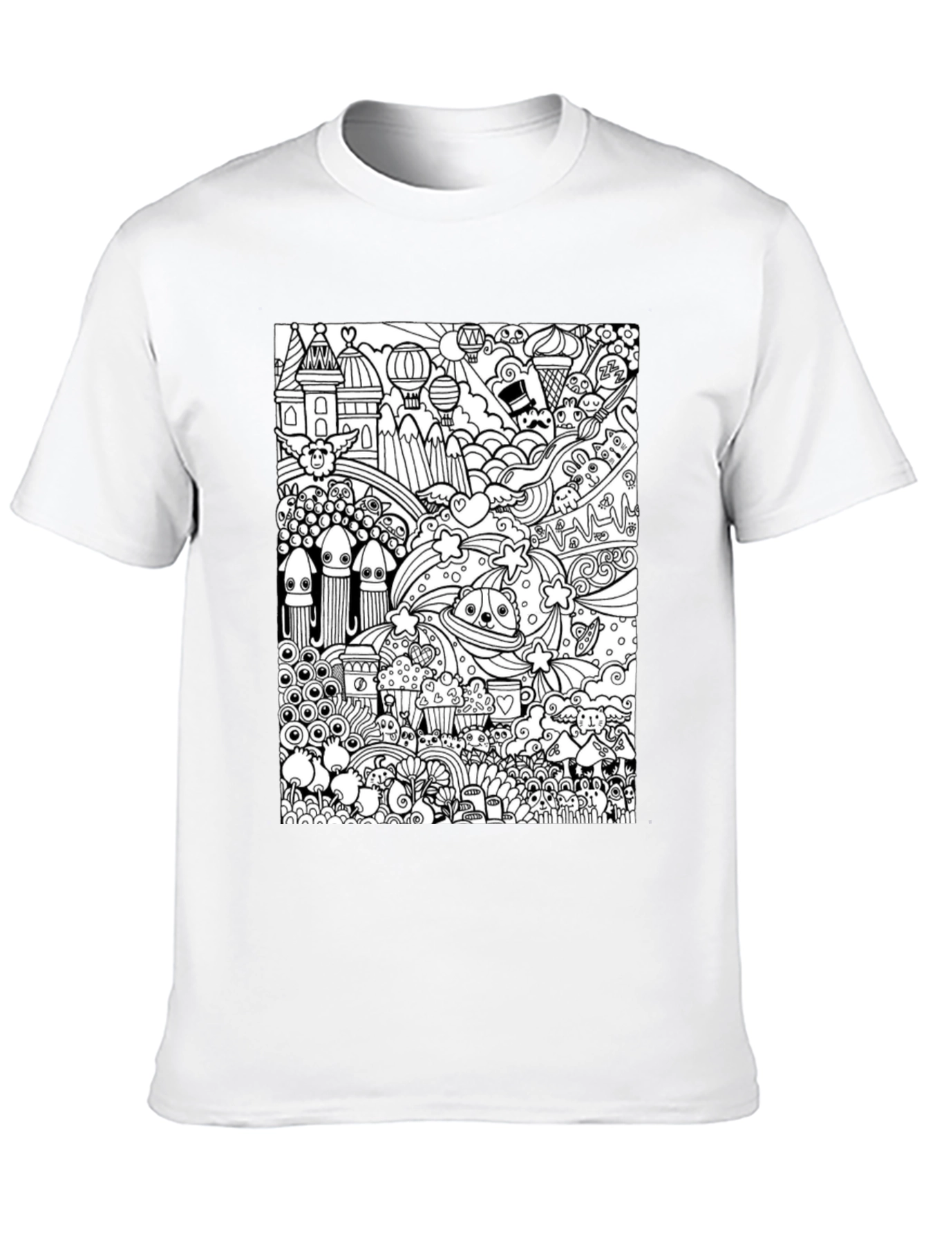 Doodle Art Graphic Tee - Black Cotton Casual Shirt